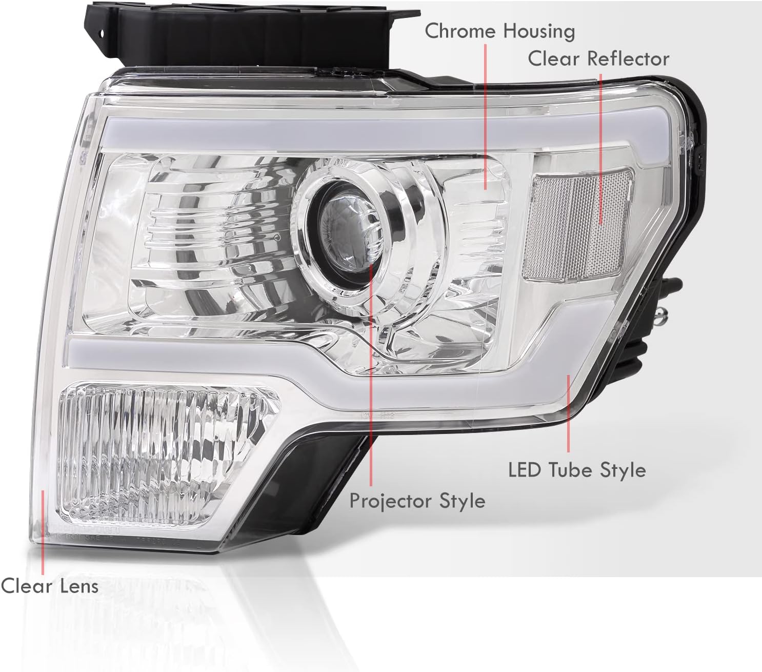 AJP Distributors Carcasa cromada LED DRL Tubo Bar Proyector de conducción Faros Parachoques Lámparas Conjunto Izquierdo+Derecho CompatibleReemplazo