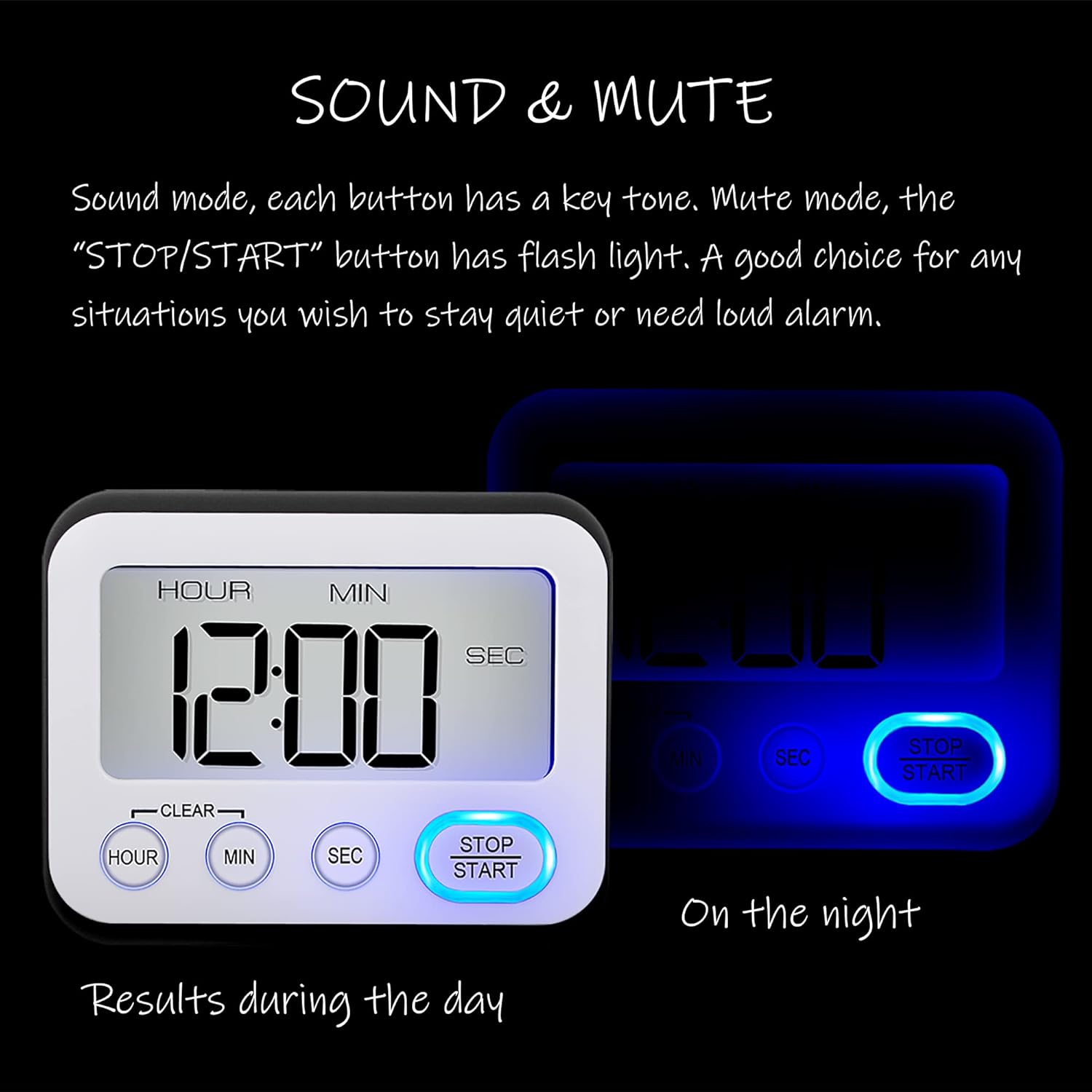 Temporizador digital de cocina, alarma magnética fuerte, pantalla LCD grande silenciosapitido multifunción para profesores, aula, niños, color negro
