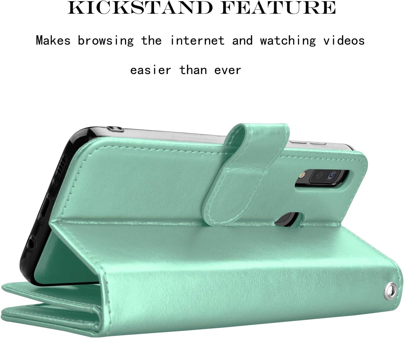 NJJEX Funda tipo cartera para Samsung Galaxy A20, para Galaxy A30, 9 ranuras para tarjetas funda de piel sintética para tarjetas de crédito de