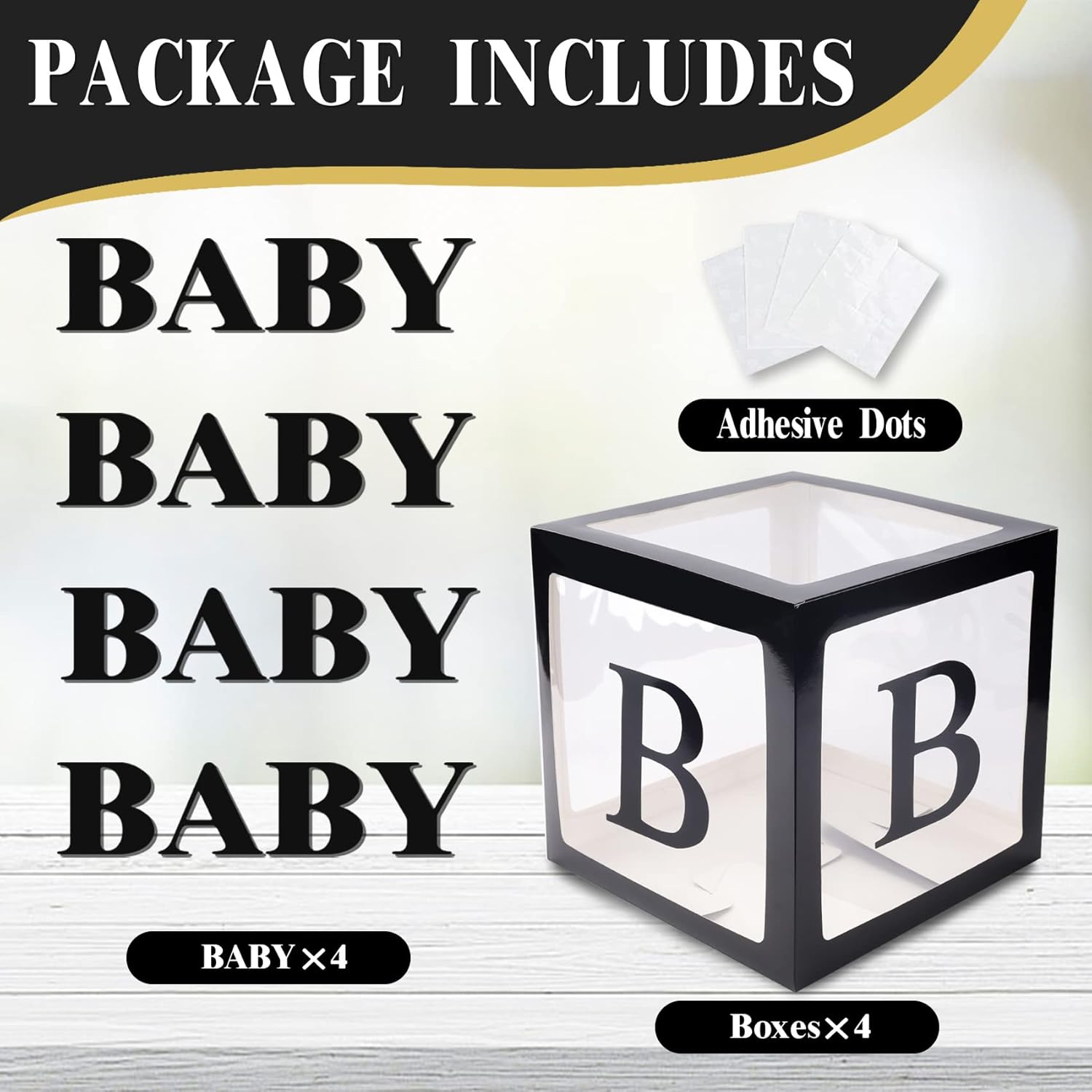 Cajas de bebé con letras para baby shower, 4 cajas de globos transparentes con 16 letras para cumpleaños de niños y niñas, decoraciones de