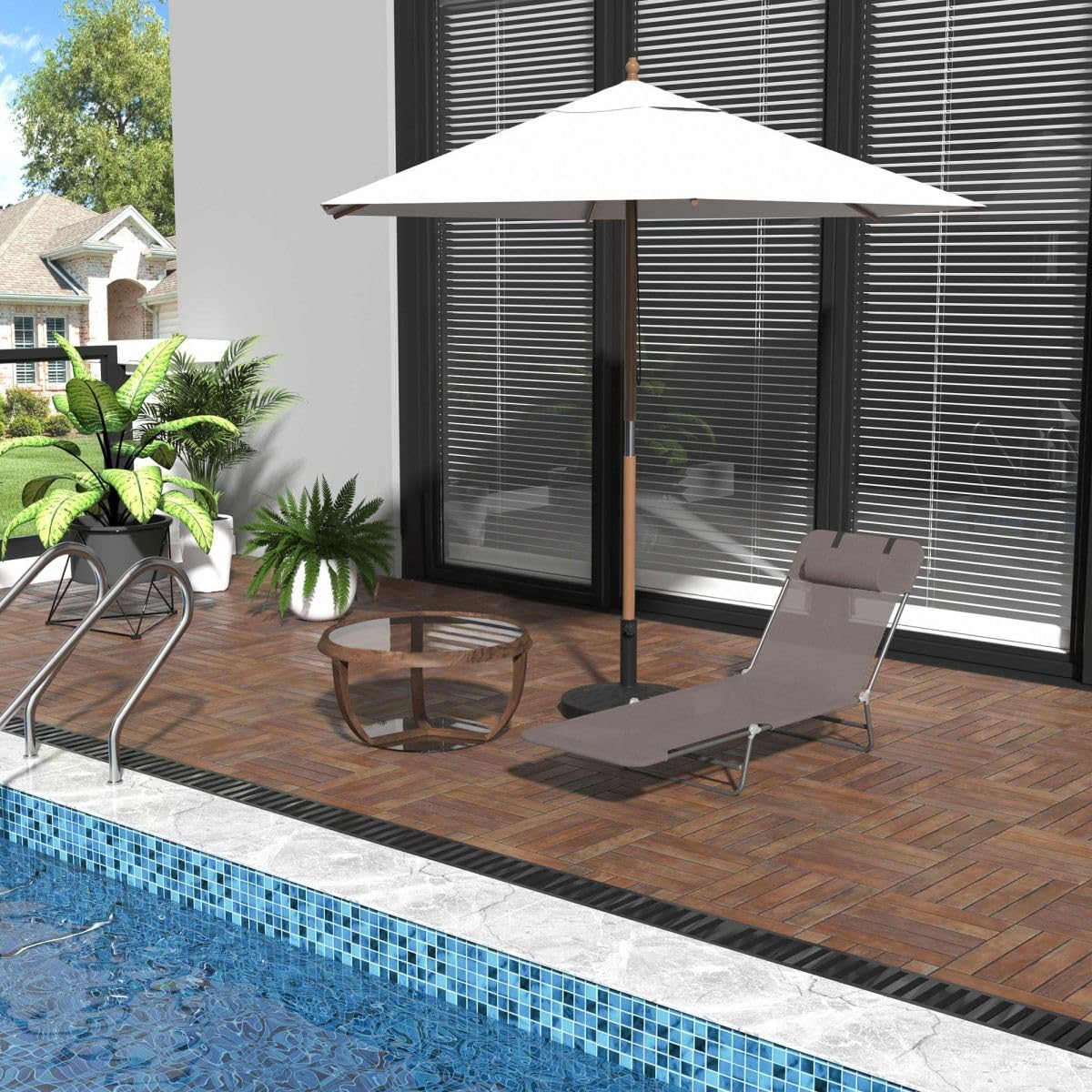 MEZHI Outdoor Folding Reclining Beach Sun Patio Chaise Lounge Chair Pool Lawn Lounger (Brown)