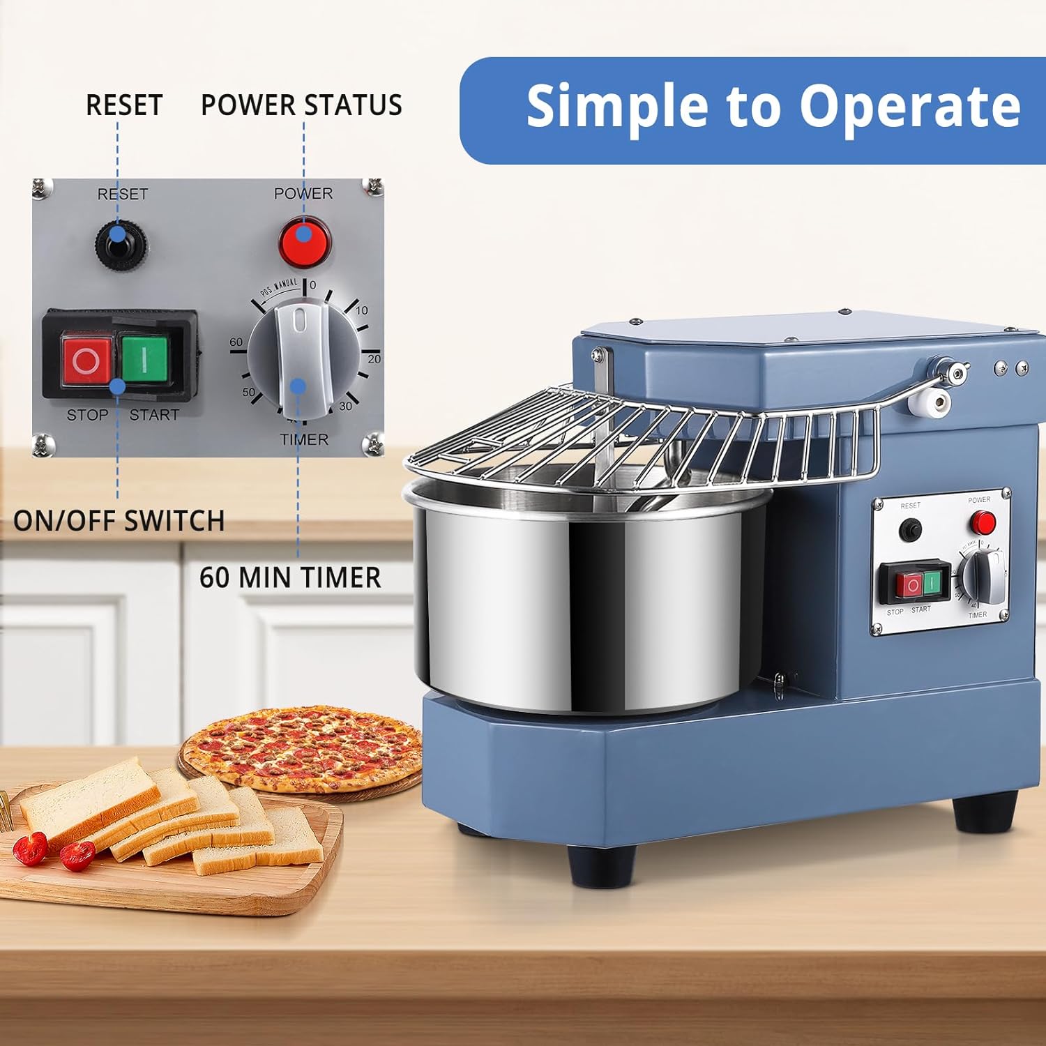 Mezclador de masa comercial, capacidad de 8 cuartos de galón, máquina de amasado de masa de doble rotación de 450 W con cuenco de acero inoxidable,