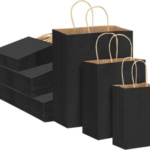 Moretoes 75 bolsas de regalo negras con asas, (8-10-12 pulgadas), bolsas de regalo de varios tamaños a granel, bolsas de papel kraft para pequeñas Moretoes 75 bolsas de regalo negras con asas, (8-10-12 pulgadas), bolsas de regalo de varios tamaños a granel, bolsas de papel kraft para pequeñas