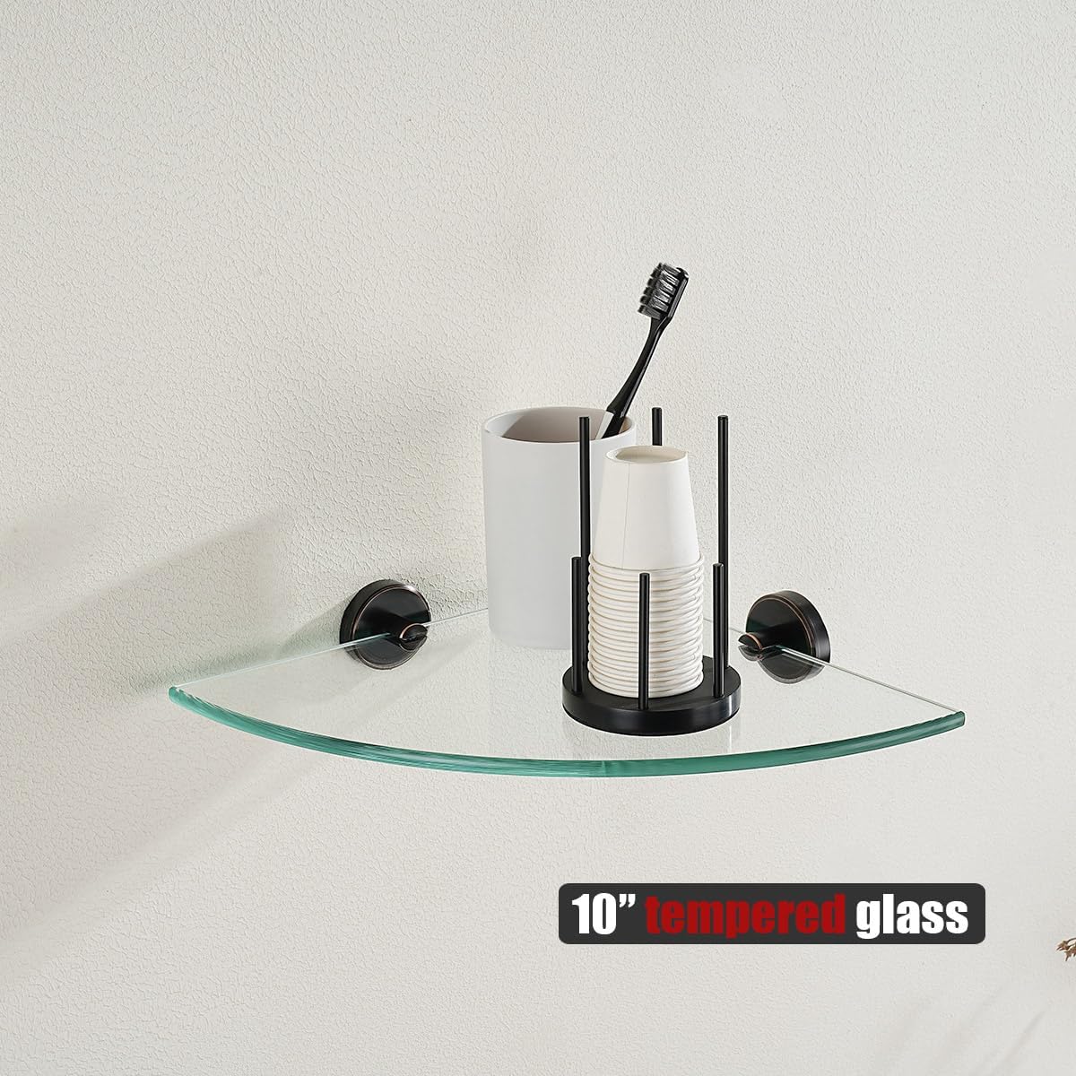 JQK TGS190L10-ORB-P2 – Estante esquinero de vidrio de bronce aceitado para baño, acero inoxidable 304, estante flotante de pared flotante de 10 x 10