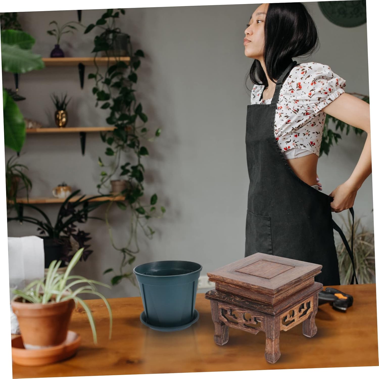 YARNOW 2 piezas con base de wengué para maceta, soporte para maceta, elevador, estante de exhibición, soporte para macetas de jardín, macetas para