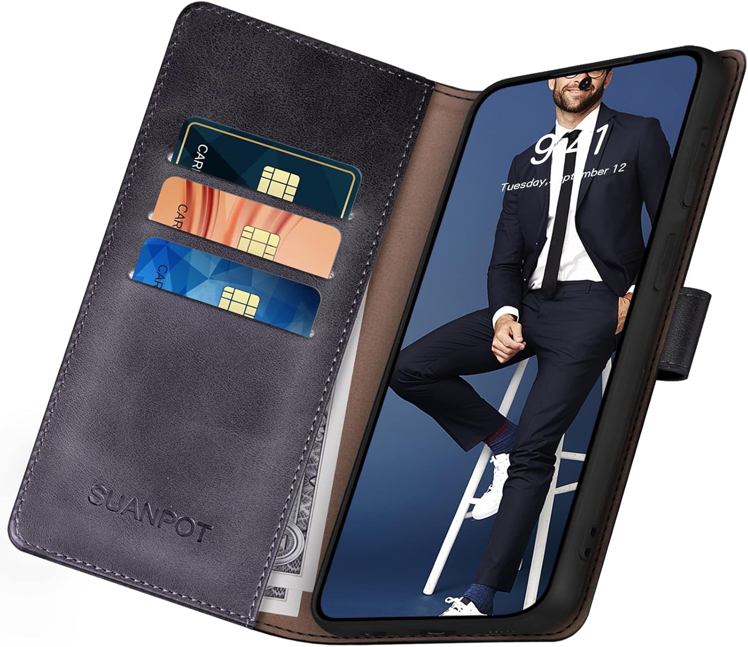 SUANPOT Funda tipo cartera para Samsung Galaxy S23 + Plus con bloqueo RFID, tarjetero y tarjetero, funda protectora de piel sintética para mujeres y