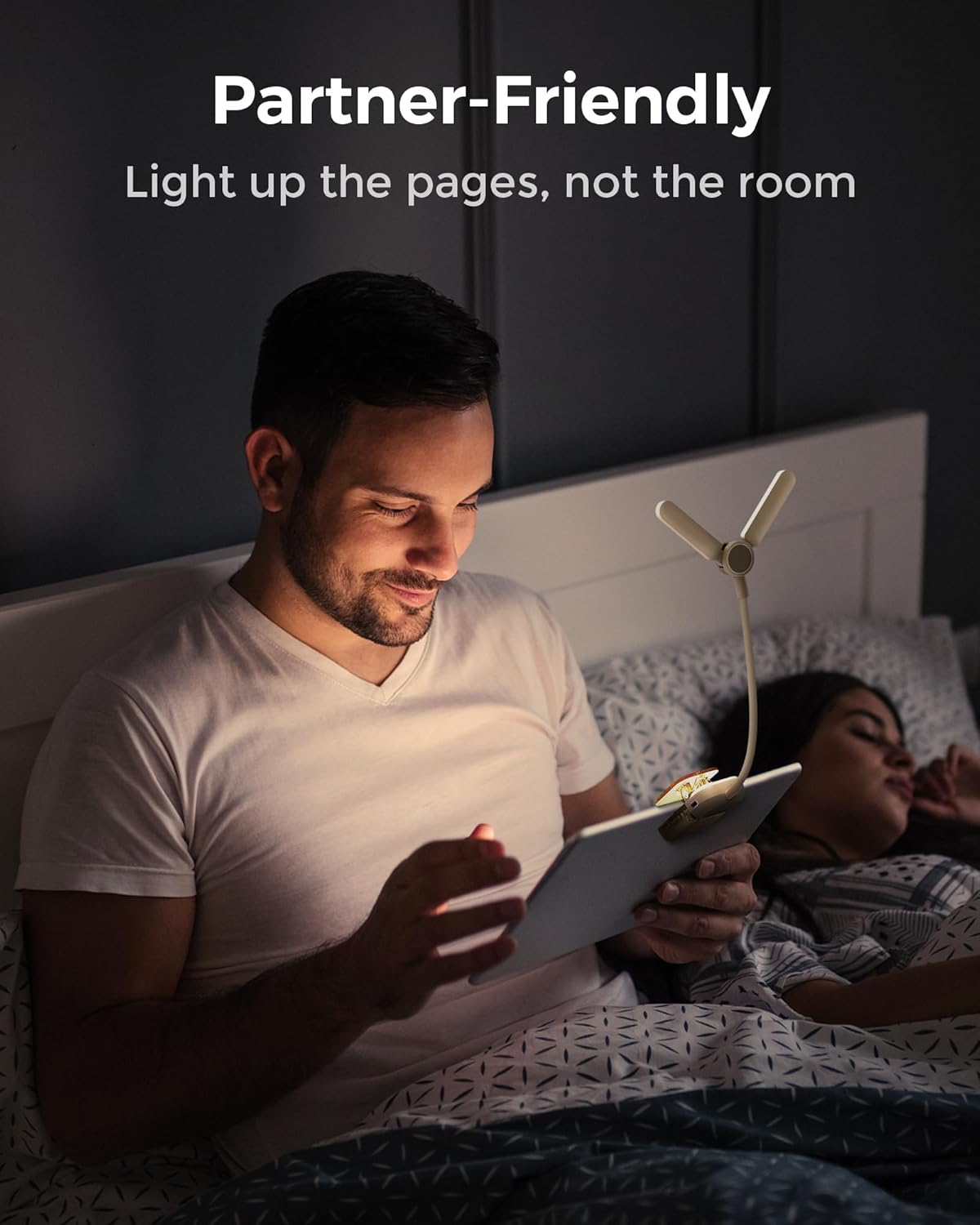 Luz de lectura, luz recargable para leer en la cama, cabezal de luz ajustable de 180, cuidado de los ojos, temperatura de 3 colores y atenuación