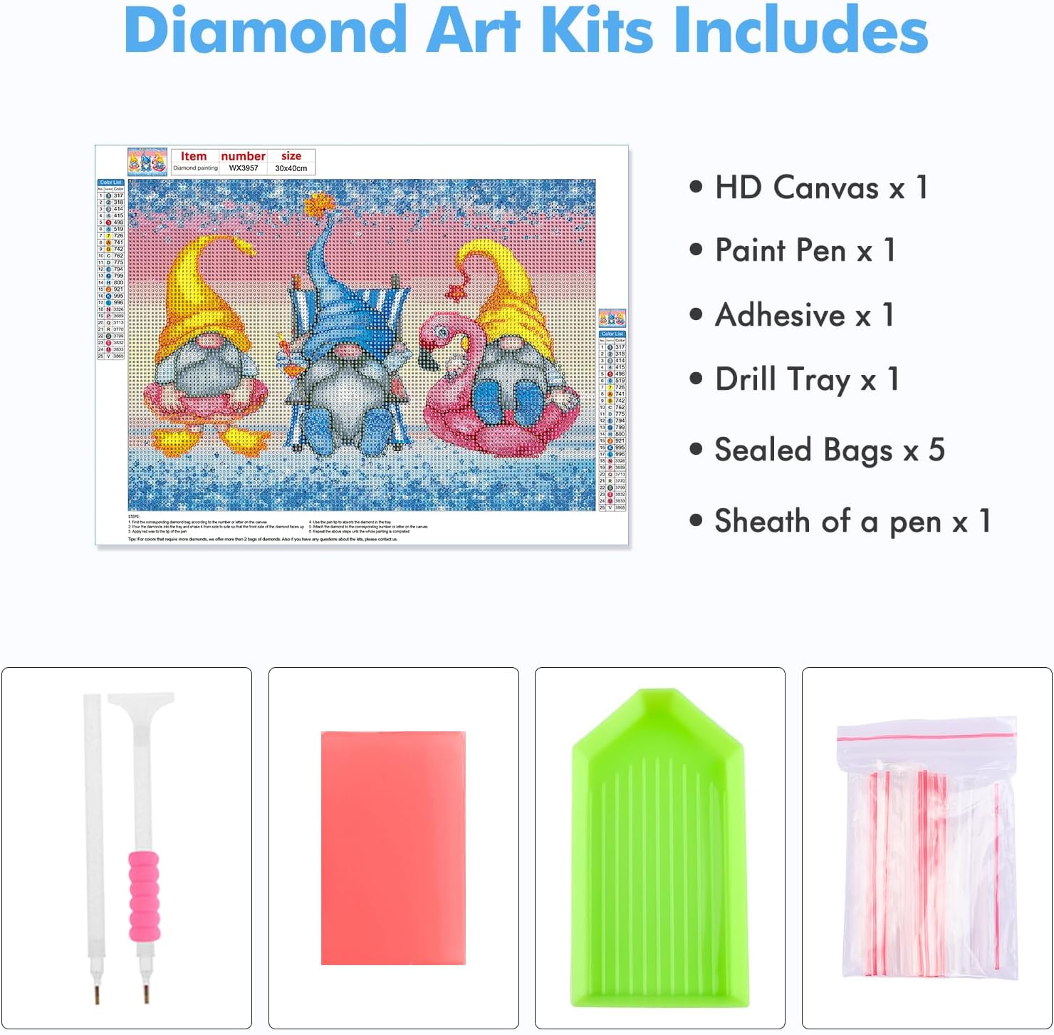 MOGTAA Kits de pintura de diamantes para adultos, gnomos de taladro completo, kits de arte de diamantes para niños principiantes, kit de bricolaje