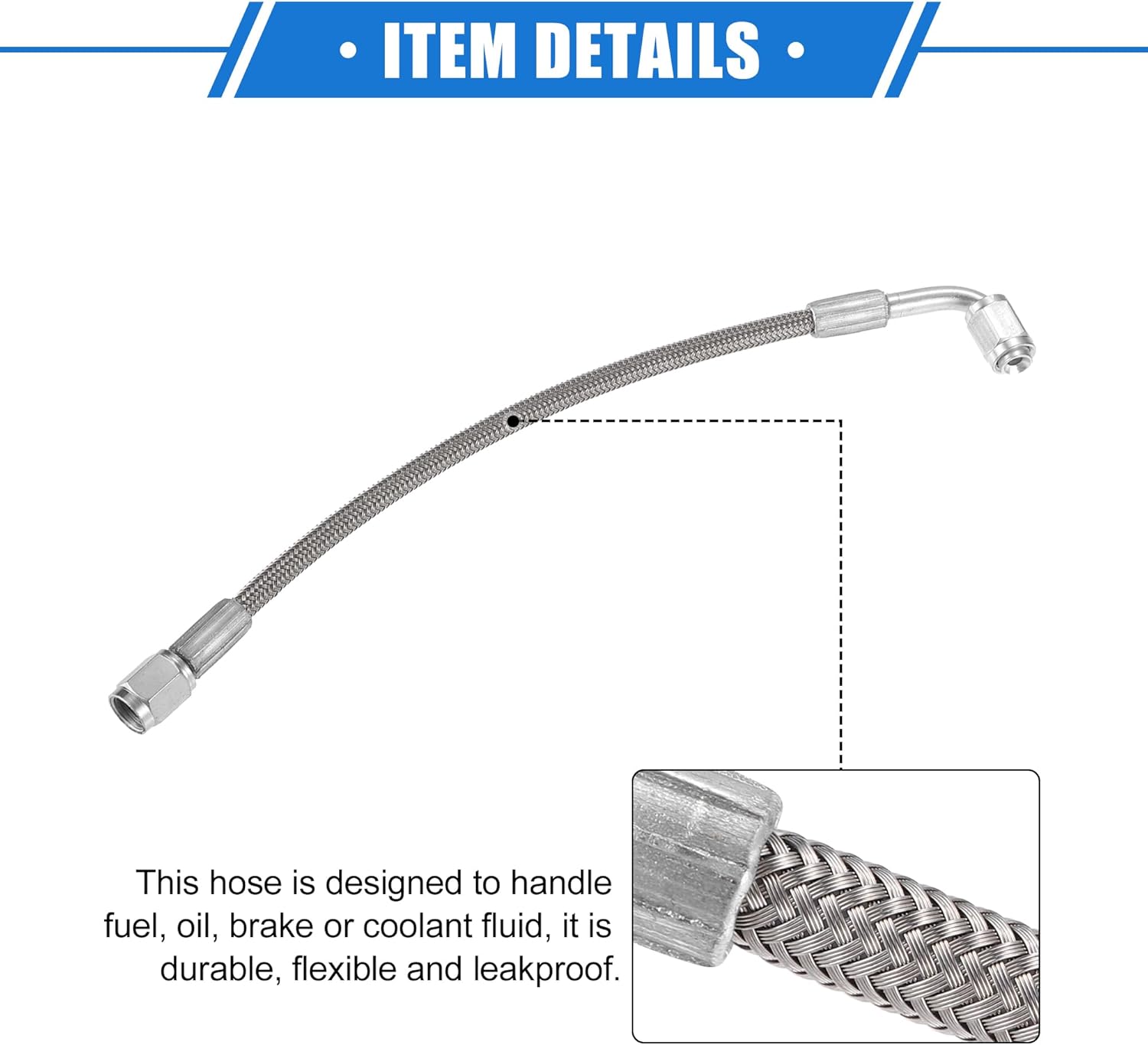 AN3 – Línea de alimentación de aceite turbo de acero trenzado de 90 grados a extremo de manguera recta, turbocompresor remoto de 9 pulgadas, línea
