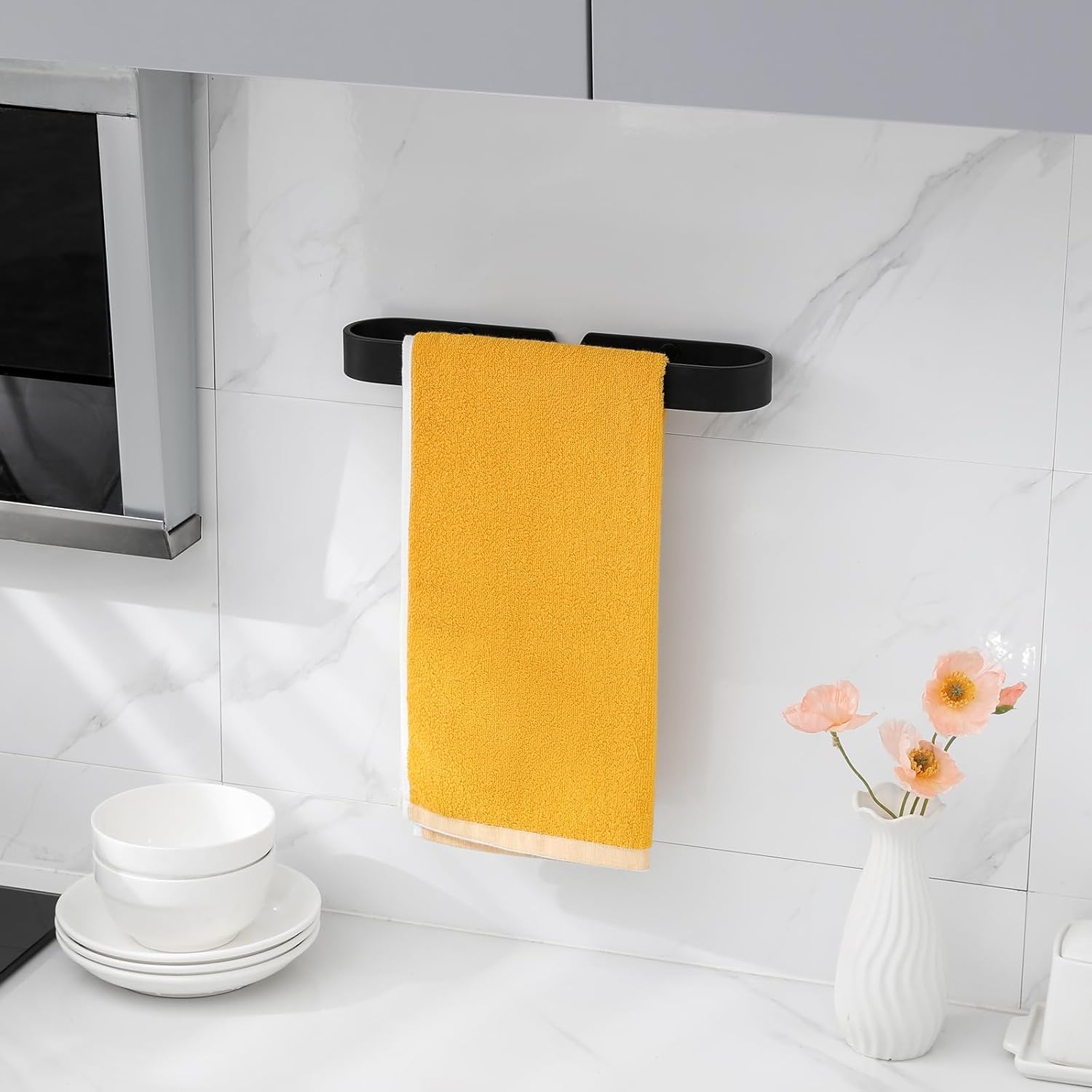 Toallero de baño de 11.8 pulgadas, soporte para toallas de mano negro mate para baño, montado en la pared, encimera, toallero de cocina