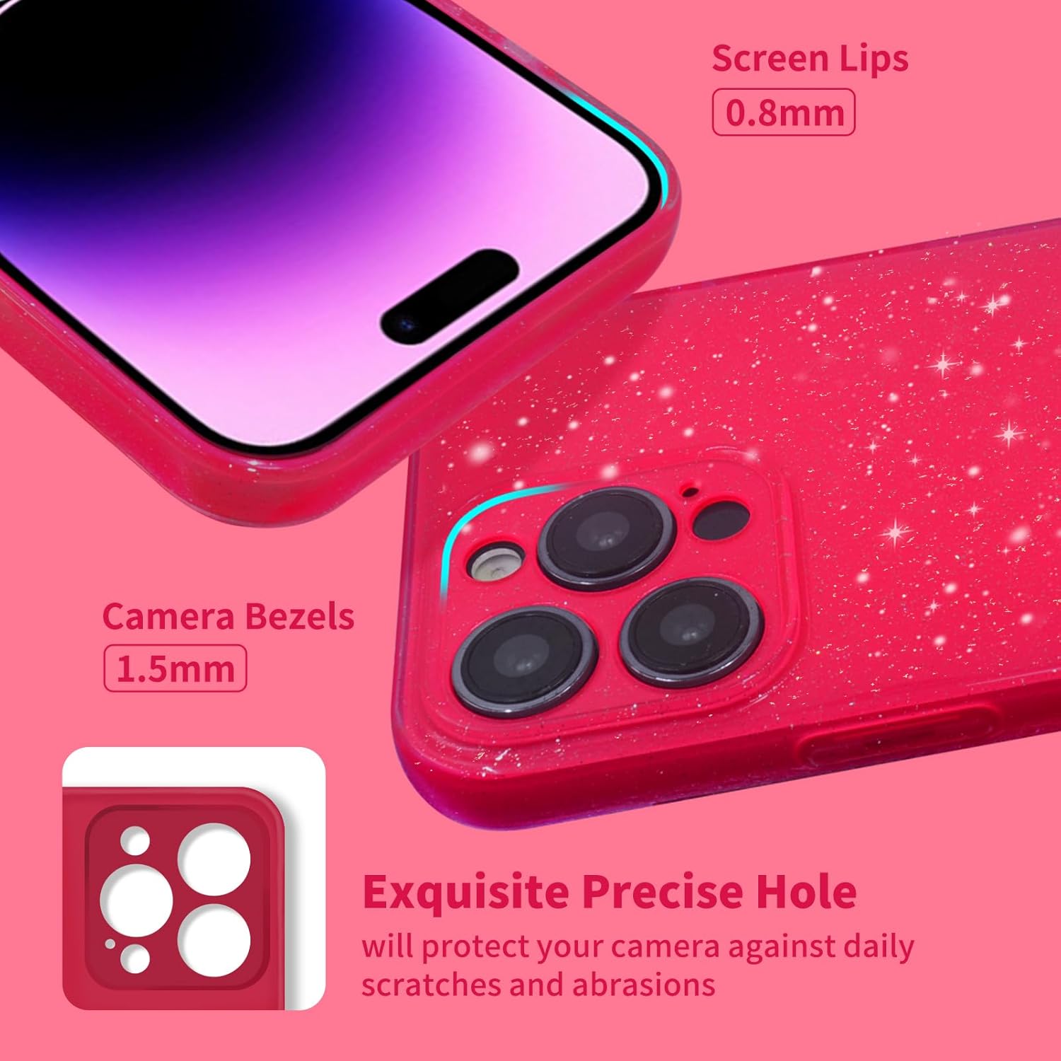 Funda para iPhone 15 Pro Max con purpurina, para iPhone 15 Pro Max, funda de teléfono para mujeres y niñas, funda delgada y suave de silicona