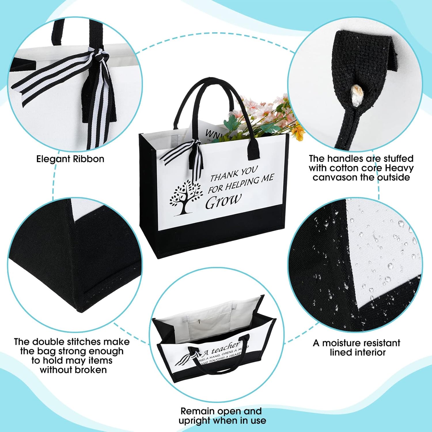 Cunno Paquete de 4 bolsas de lona para profesores, regalo de agradecimiento para profesores, cumpleaños, graduación, jubilación, citas inspiradoras
