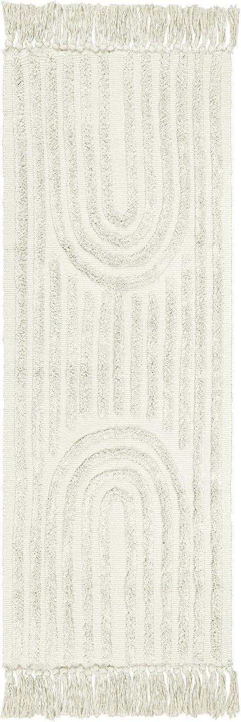 Lanffia Alfombra bohemia de 2 x 6 pies, color beige, alfombra de pasillo lavable con borlas, para interiores, casa de campo, neutro, para cocina,
