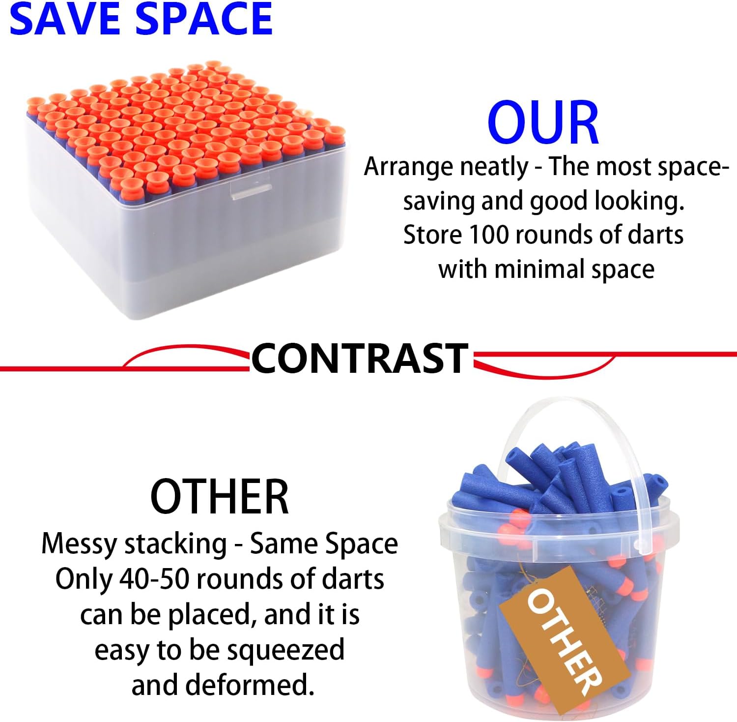 EKIND Cajas de almacenamiento ordenadas de dardos de espuma compatibles con dardos Nerf Elite o dardo corto, fácil de combinar y transportar (1