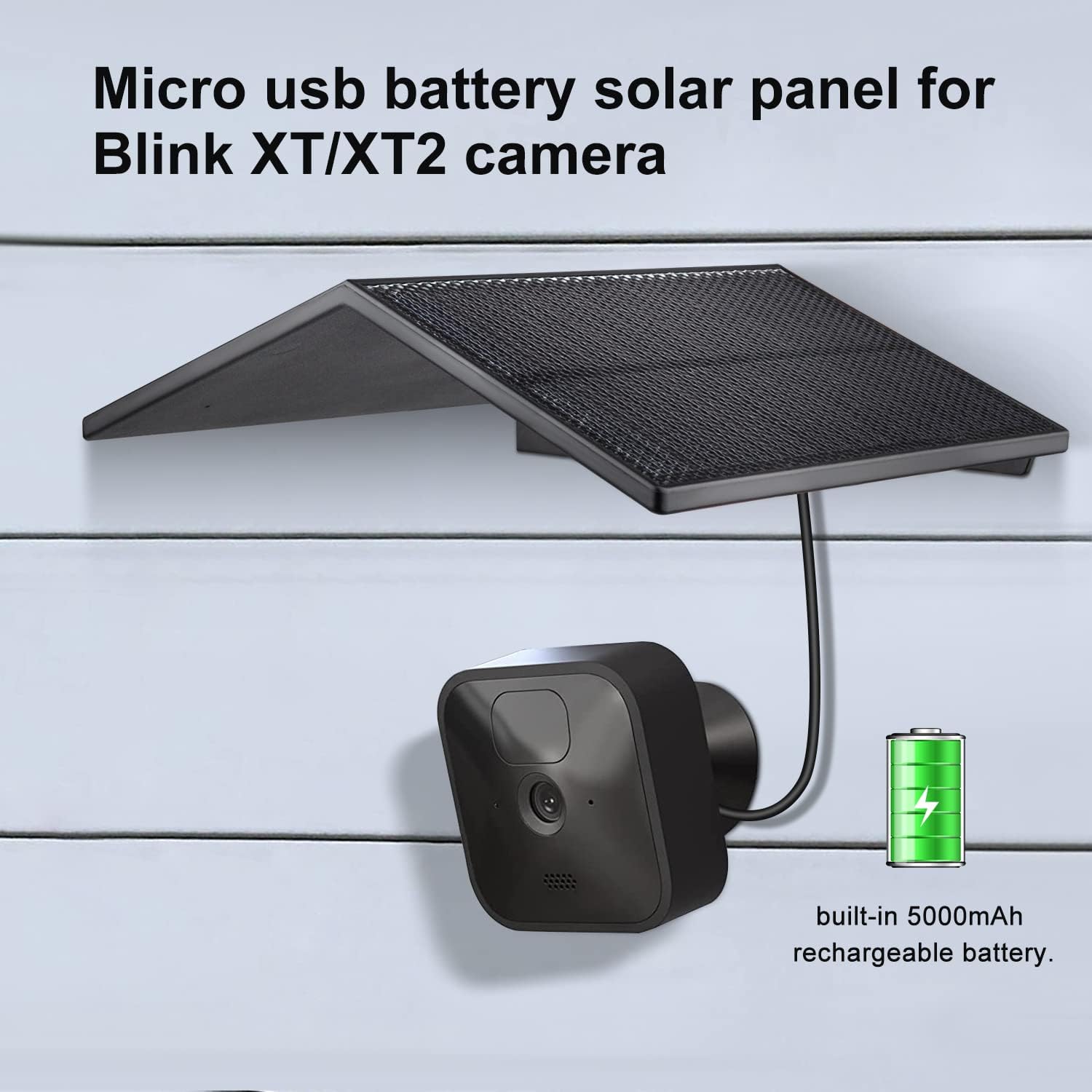 Panel solar compatible con Blink Outdoor, Blink (3 generación) y cámara Blink XT2XT, batería recargable integrada de 5000 mAh para cámara de