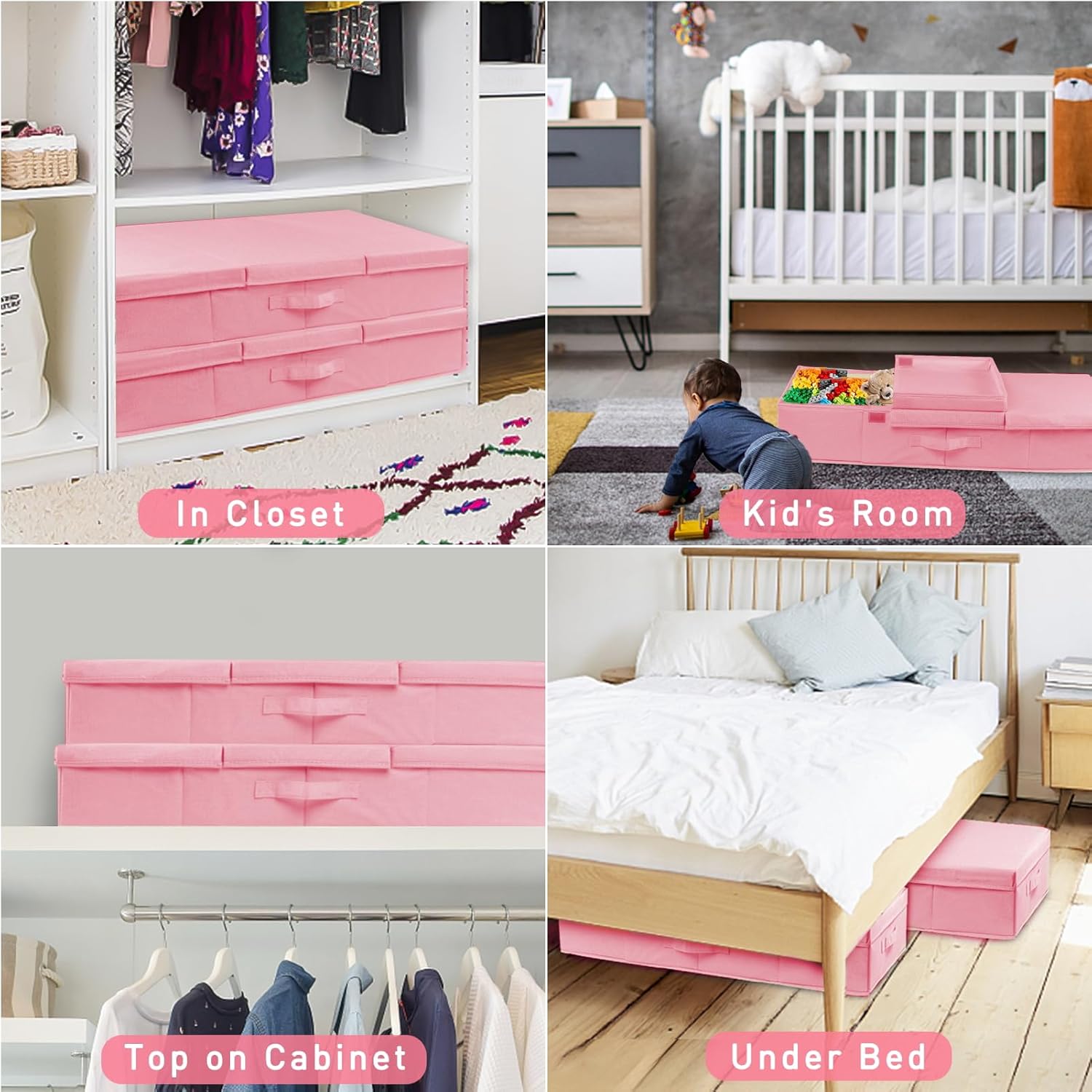 punemi Almacenamiento debajo de la cama con tapas, paquete de 2 contenedores de almacenamiento rosas para niñas e hija, caja organizadora de cajones