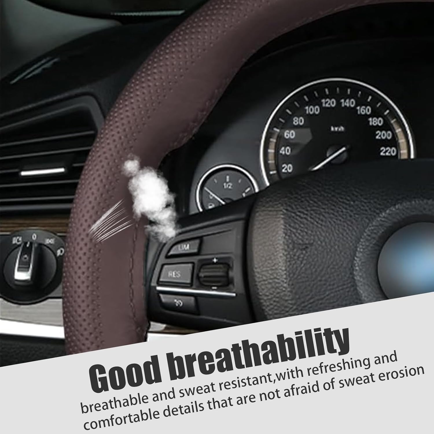 1 funda para volante de automóvil, 14.9 pulgadas de microfibra sintética cosida a mano, antideslizante, transpirable, protector de volante de