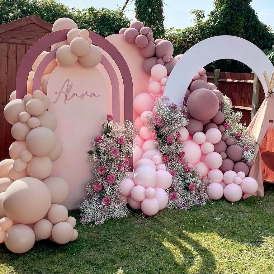 Guirnalda de globos de color rosa polvoriento de doble relleno, globos de látex rosa rosa, kit de arco de globos rosa pastel para boda, baby shower,