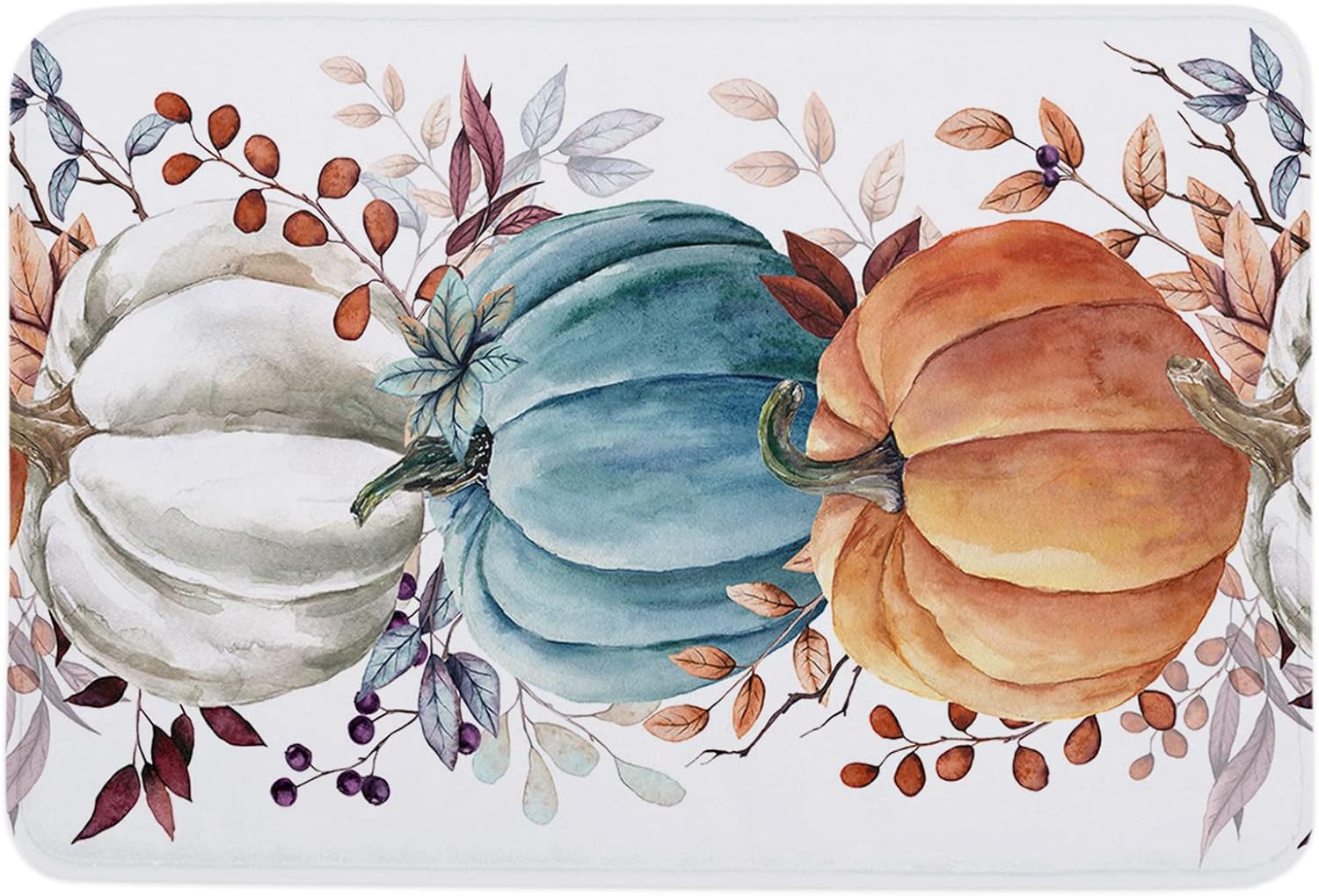Fall Bathroom Rugs Maple Leaf Fall Bath Mat Sponge Doormat, Harvest Pumpkin Bath Mat Non Slip Washable Durable Carpet for Bathroom Kitchen, 32x20In
