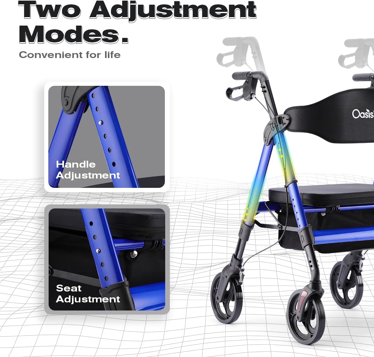 OasisSpace Silla de baño ajustable para ducha interior y andador con ruedas bariátricas OasisSpace con asiento grande para personas mayores