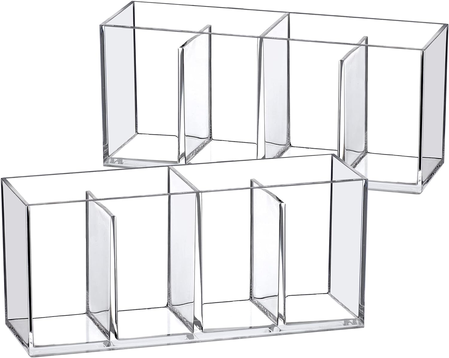 Amazing Abby – Glamour – Paquete de 2 organizadores de maquillaje acrílicos de 4 compartimentos, soporte para brochas de maquillaje de plástico