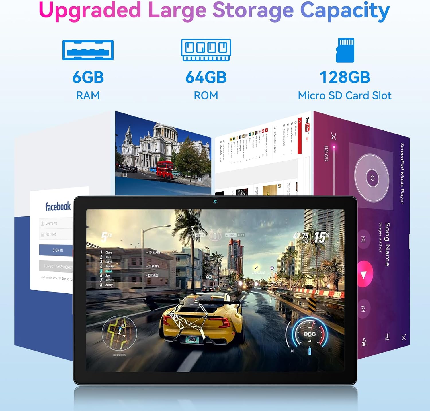 XCX Tablet Android 13, tableta de 10 pulgadas con procesador de 4 núcleos de 64 bits, 64 GB ROM 6 GB RAM Tablet Android, WiFi, Bluetooth, USB-C