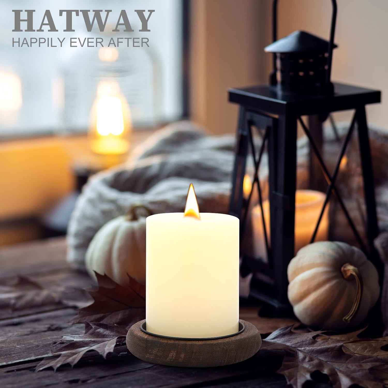 Hatway Portavelas de madera, decoración de granja, bandeja de velas de pilar de madera para centro de mesa, bandeja decorativa pequeña, elevador
