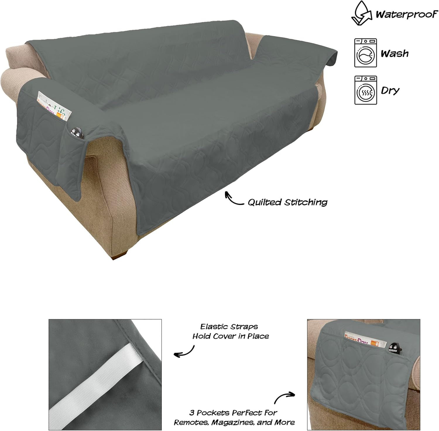 PETMAKER – Fundas protectoras de muebles para mascotas, fundas de sofá 100 % impermeables para perros o gatos, funda de sofá de 3 cojines para