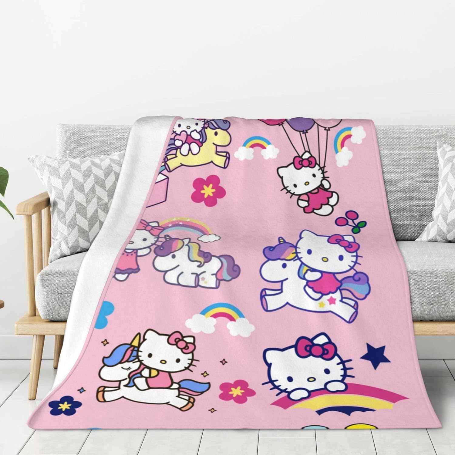 Manta Kawaii rosa de dibujos animados de unicornio lindo manta para niñas y niños, súper suave, ligera y cálida, juego de ropa de cama de franela