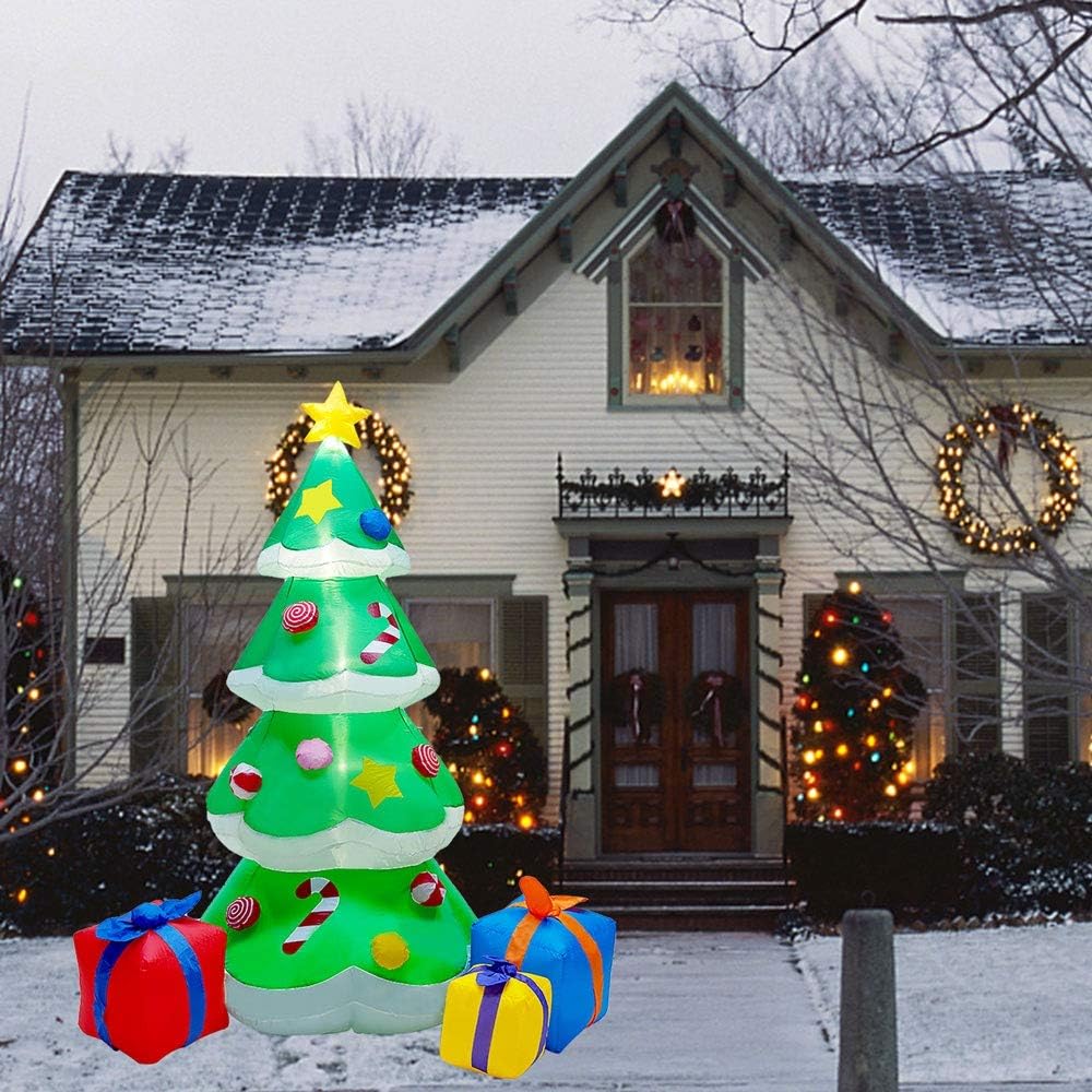 DR.DUDU Árbol de Navidad inflable de 7 pies con luces LED, árbol de Navidad iluminado para decoración de patio, interior y exterior, jardín,