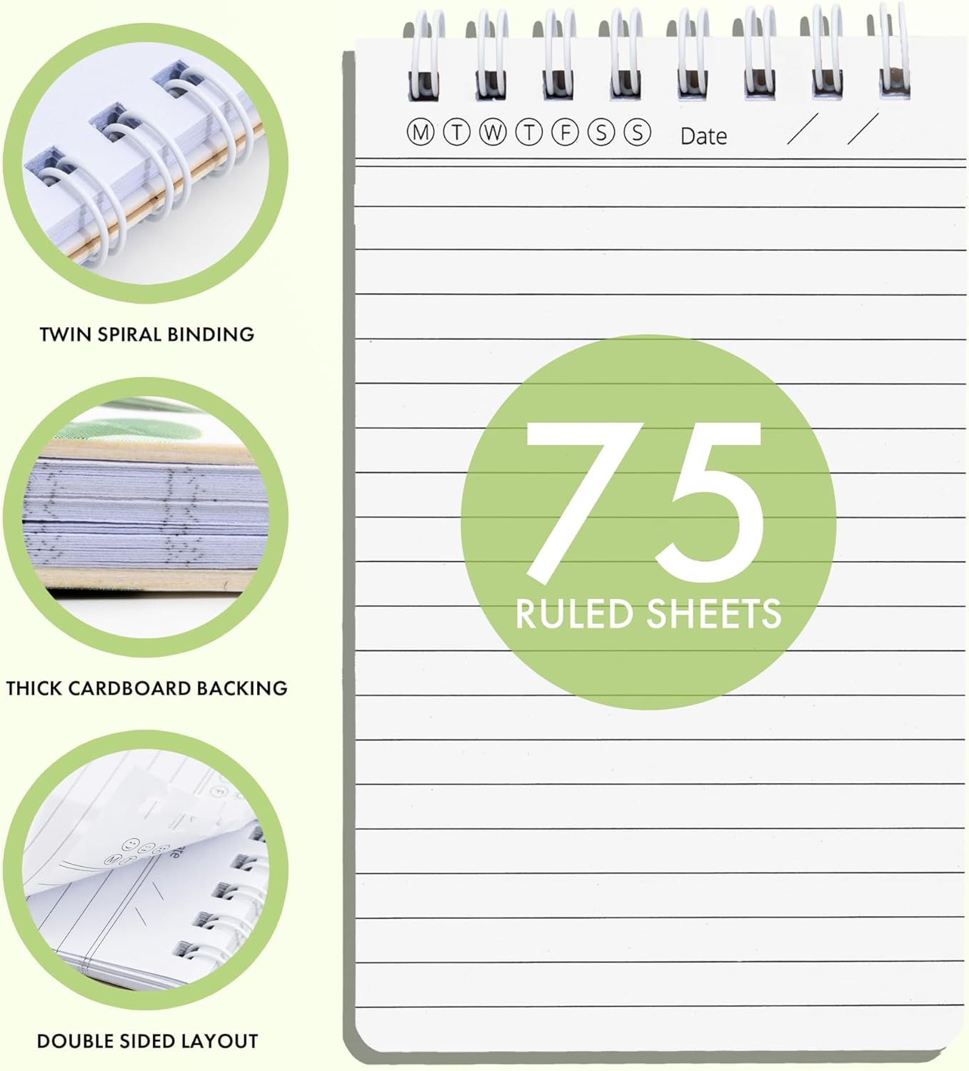 ENSIGHT 8 cuadernos de bolsillo para hombres y mujeres, bloc de notas pequeños en espiral de 3 x 5 con 75 hojas, tamaño de bolsillo pequeño, bloc de