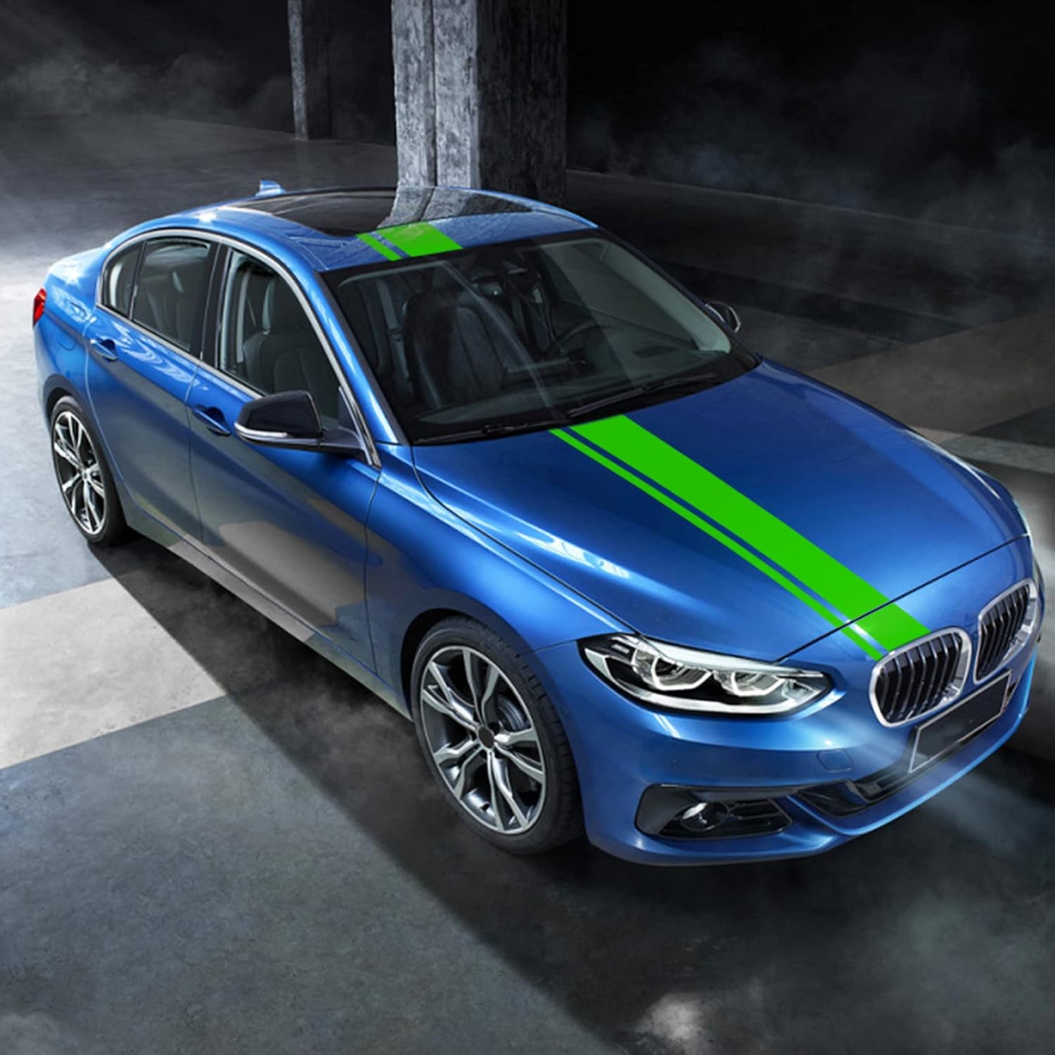 3 calcomanías de vinilo con diseño de rayas modificadas para el techo del capó del automóvil, accesorios de decoración para vehículos, color verde