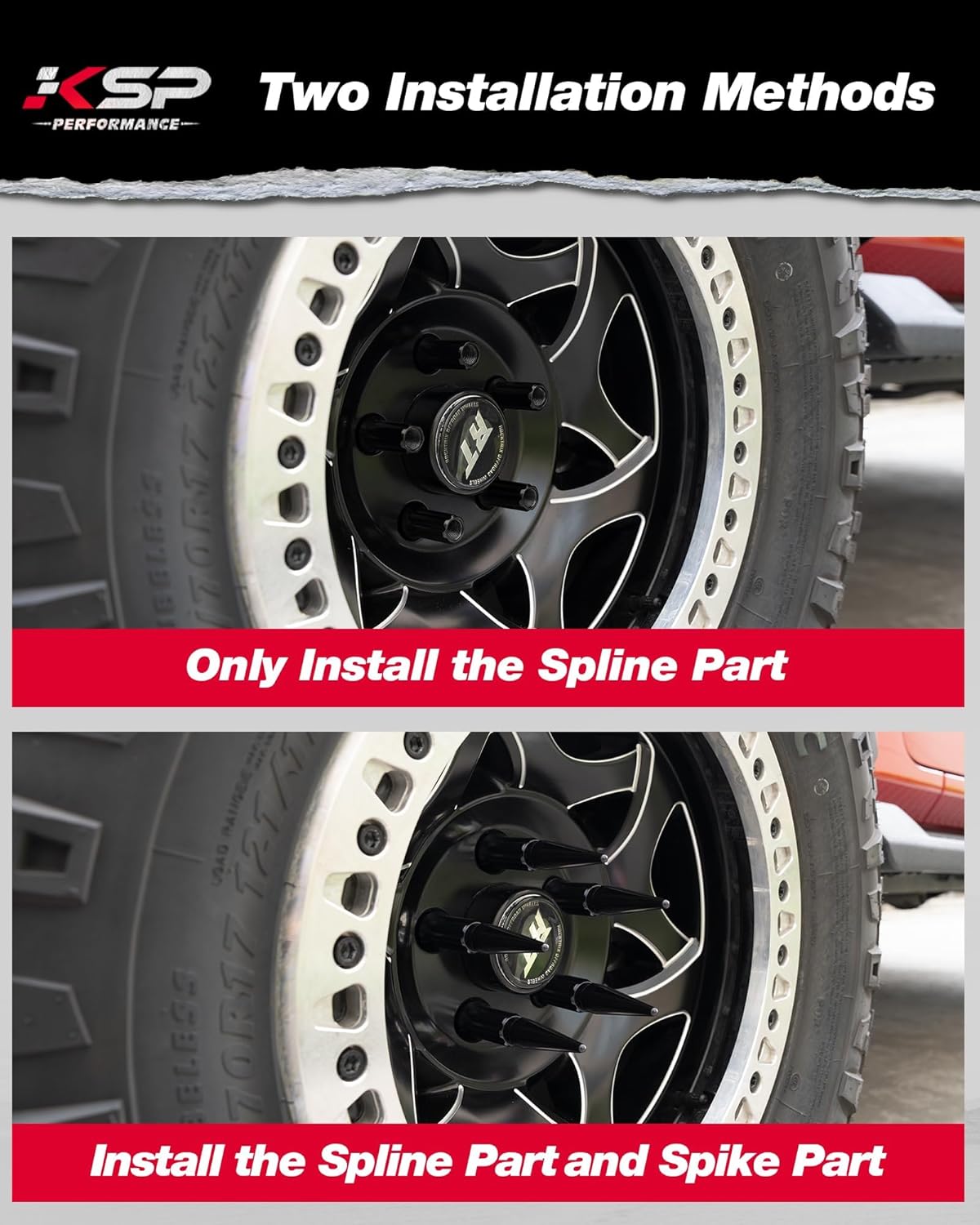 KSP – Tuercas grandes con pinchos de 14 x 1.5 pulgadas, 24 tuercas de dos piezas compatibles con Chevy GMC Jeep Dodge 6 Lug Heavy Duty Off-Road
