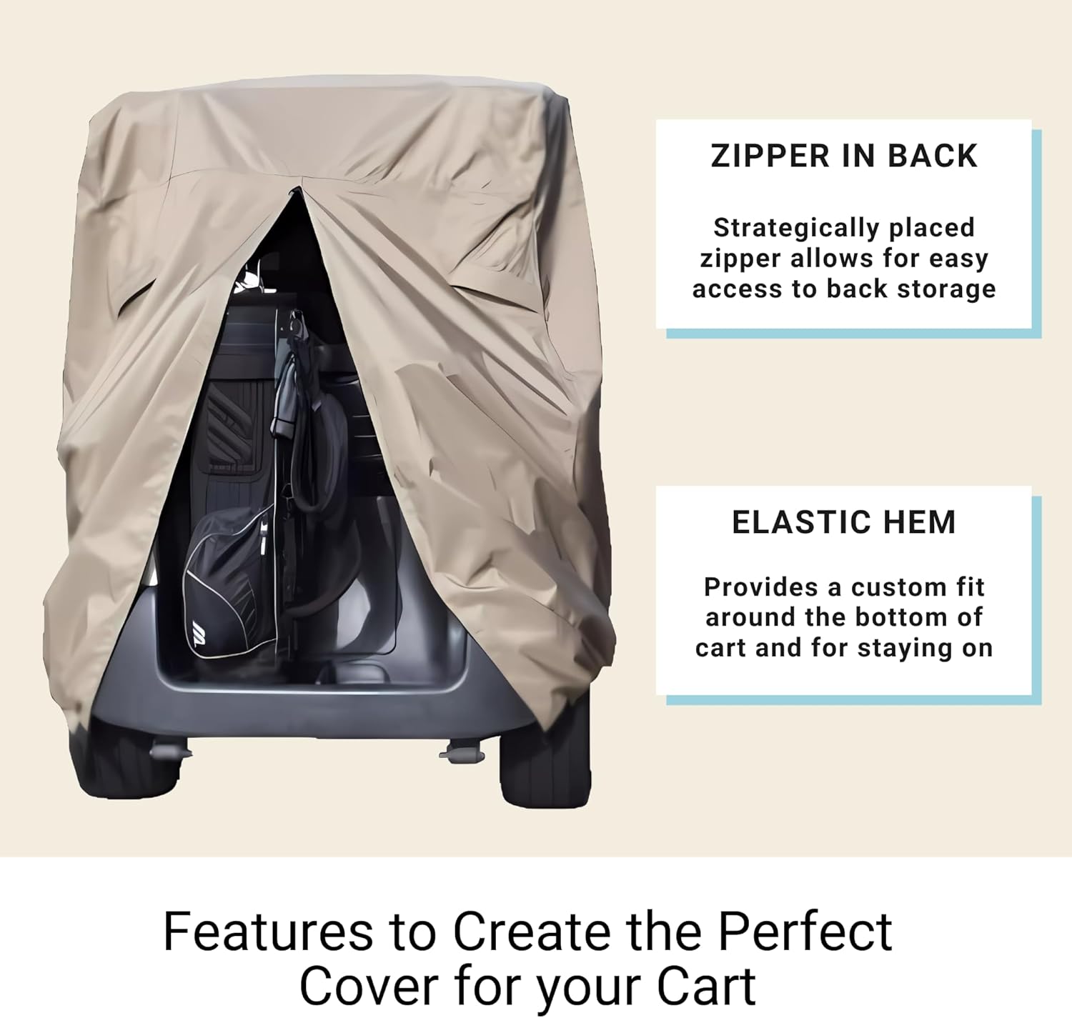Funda de almacenamiento para carrito de golf EZGo, para coche Club de 4 plazas con techo de 2 plazas de hasta 58 pulgadas de largo (gris o marrón)