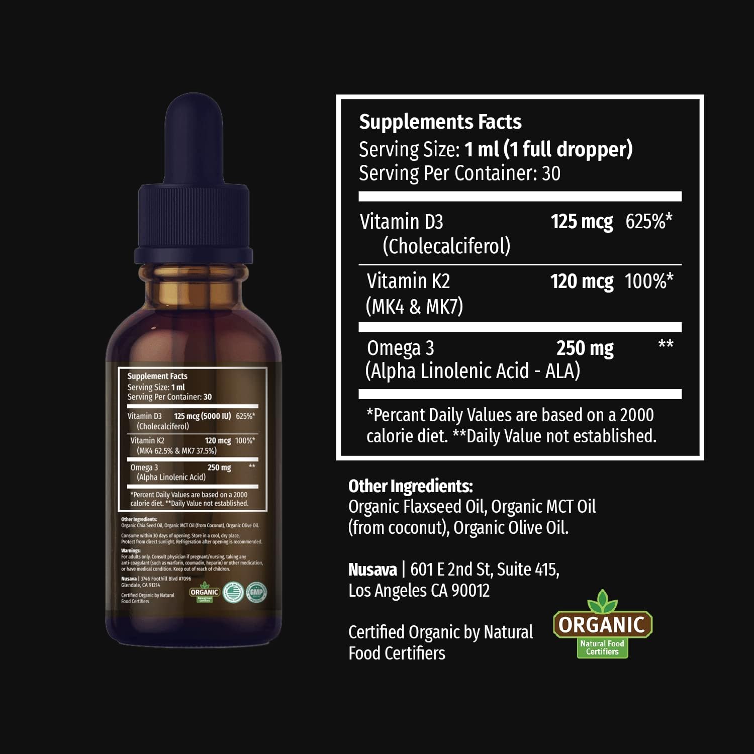 NUSAVA Paquete de gotas líquidas D3 K2 sin sabor, sabor fresa y sabor a vainilla, potentes vitaminas líquidas para el corazón, articulaciones,