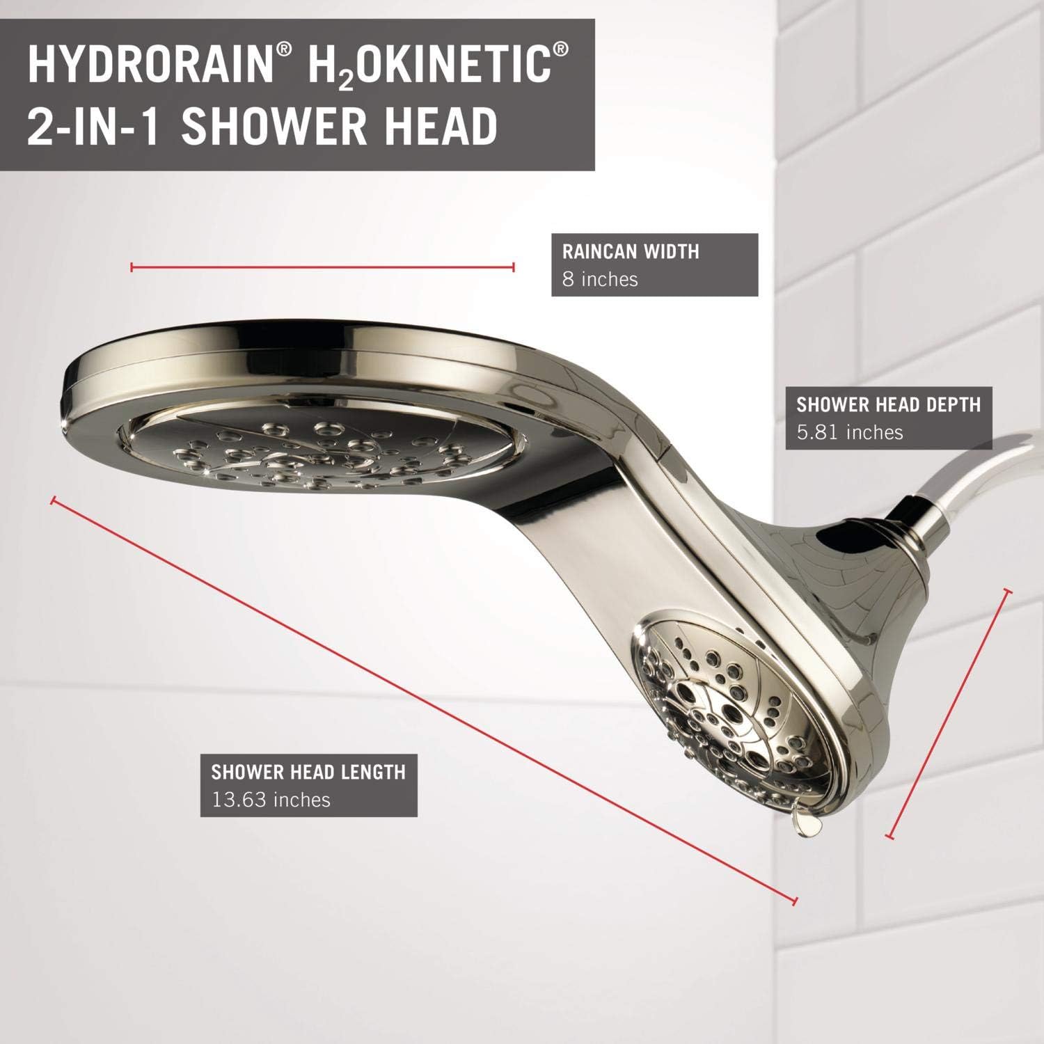 DELTA FAUCET 58581-PN-PK HydroRain H2OKinetic – Combo de ducha 2 en 1, flujo de agua de 1.75 GPM, níquel pulido