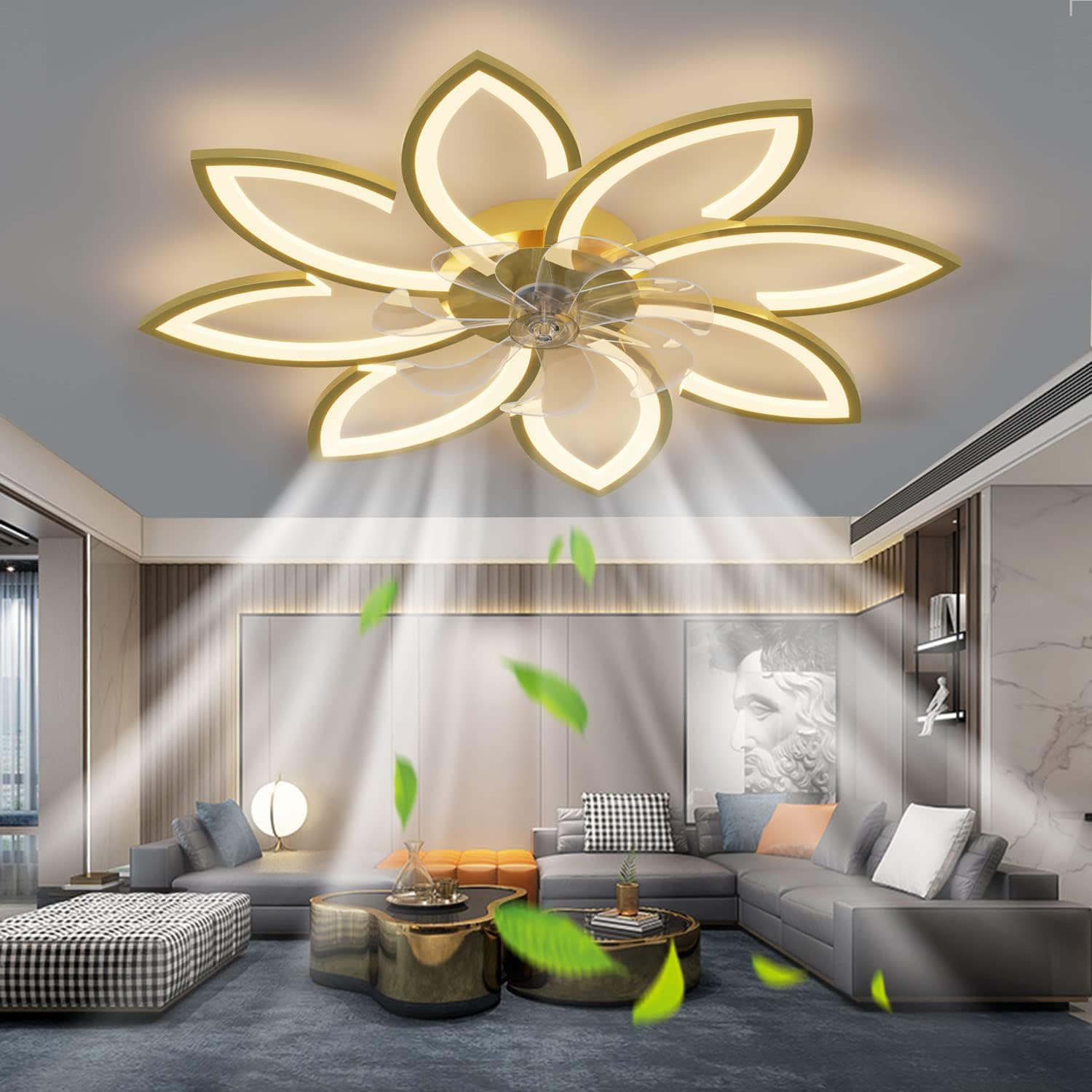Ventiladores de techo de 35 pulgadas con luces, ventilador de techo sin aspas con luces y control remoto, montaje empotrado con luz LED regulable,