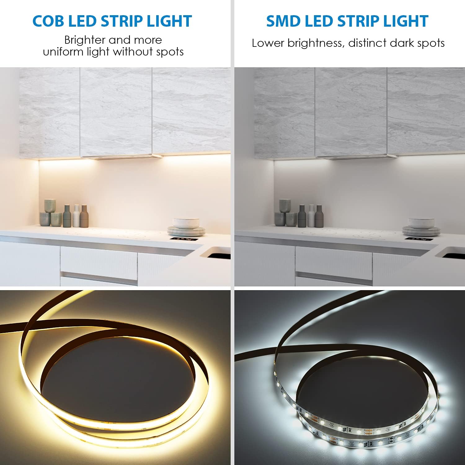 PAUTIX COB – Tira de luces LED de 3000 K, 24 pies regulables DC24V blanco cálido, kit de luces de cinta de alto lumen con control remoto RF y fuente