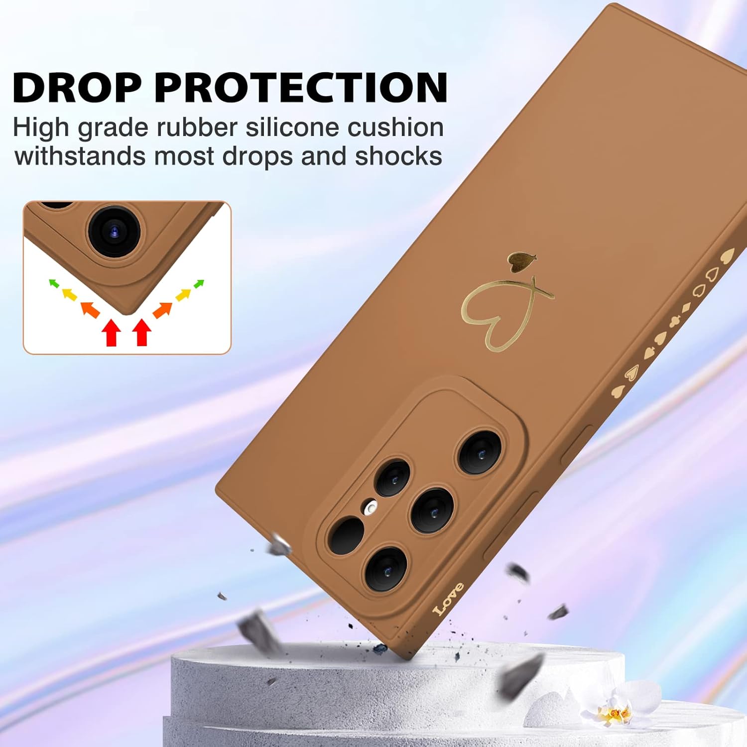 Funda para Samsung Galaxy S23 Ultra para niñas y mujeres, lindo diseño de corazón de amor, funda flexible de silicona líquida a prueba de golpes,