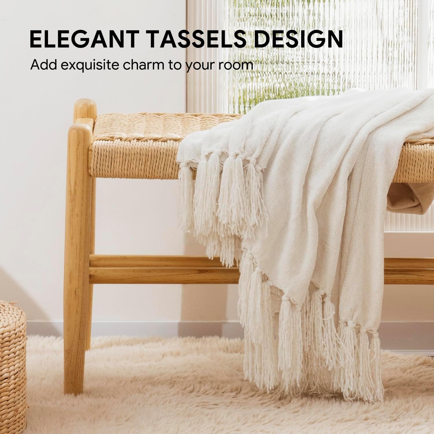 RECYCO – Manta, manta de chenilla suave y acogedora con borlas con flecos para mueble, sofá, silla, cama y sala de estar, ideal para regalar (color