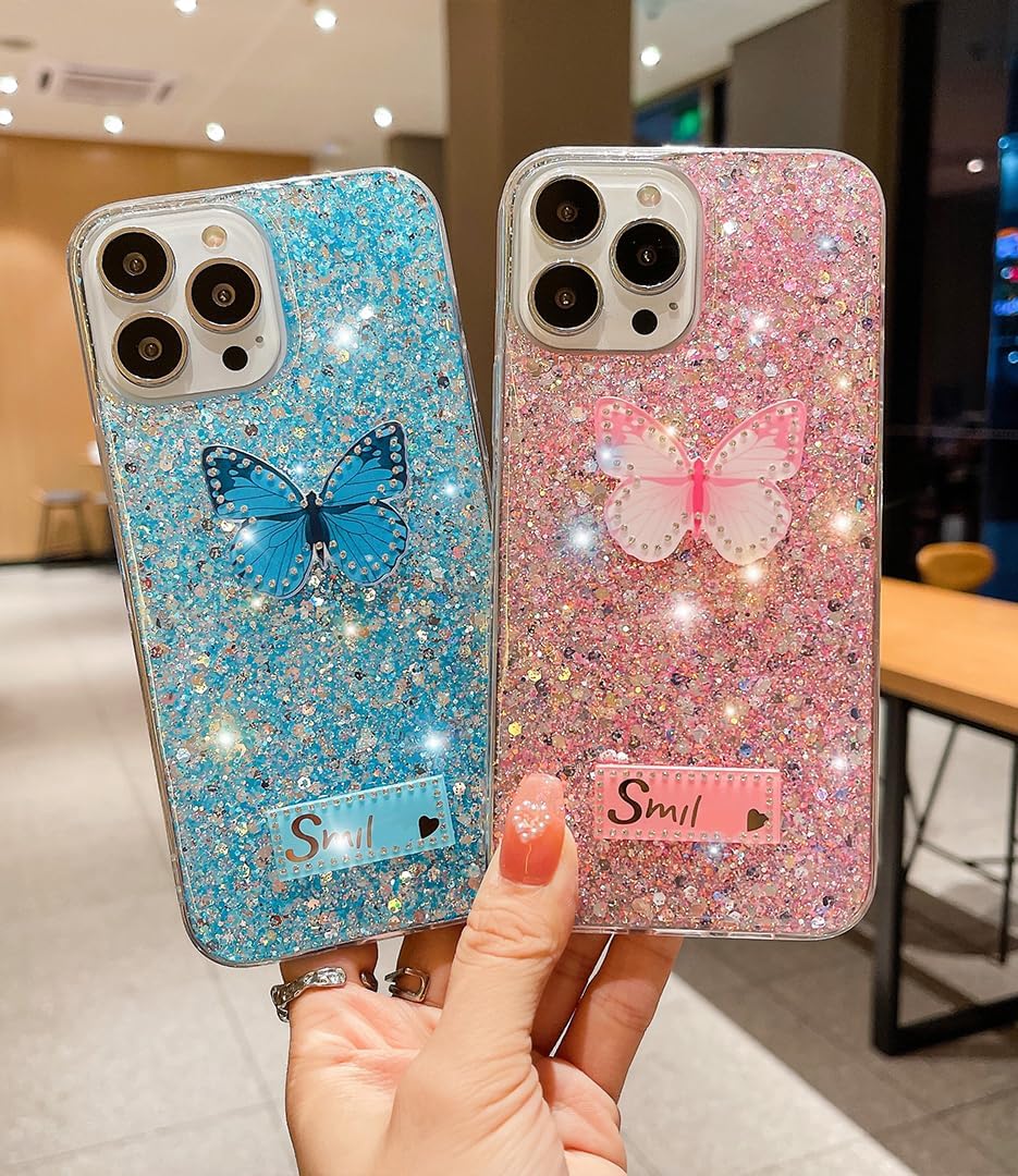 Funda de lujo para Samsung Galaxy S23 Ultra 5G con diseño de mariposa 3D brillante y suave y delgada de silicona brillante para mujeres y niñas,