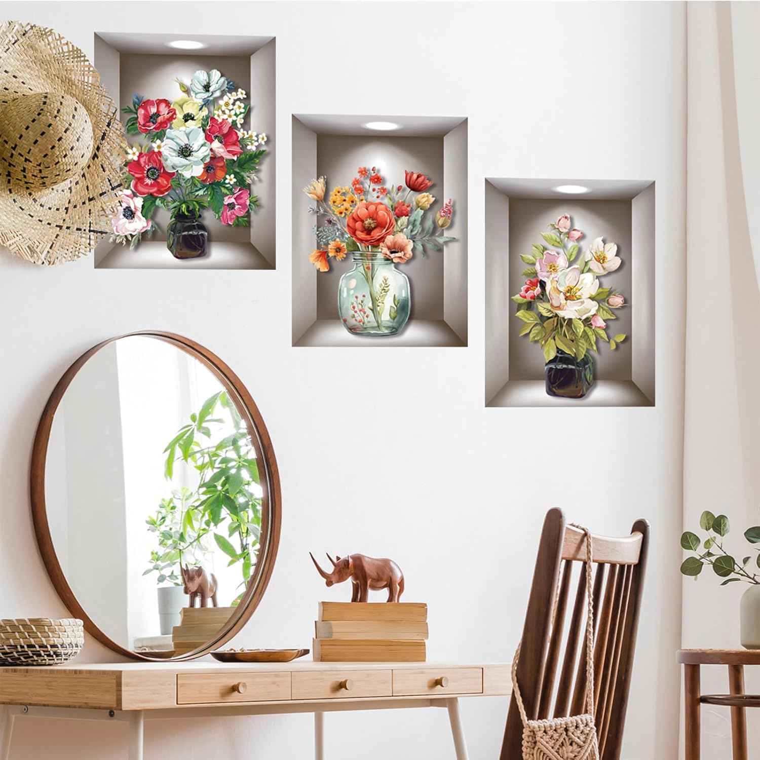 Pegatinas de pared para jarrón de simulación, para ventana, despegar y pegar, vinilo 3D, calcomanías de pared extraíbles para bricolaje con fondo