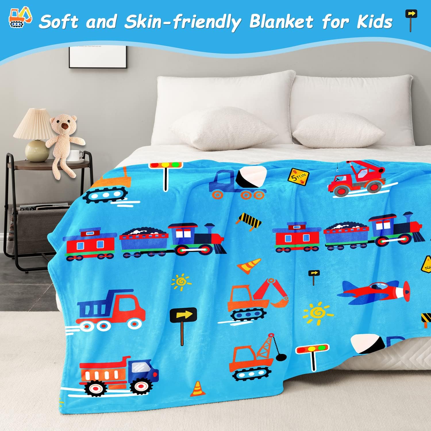 OHDS Manta de construcción para niños, manta de forro polar de 50 x 60 pulgadas para niños y niñas, manta de edredón estampada con aviones,