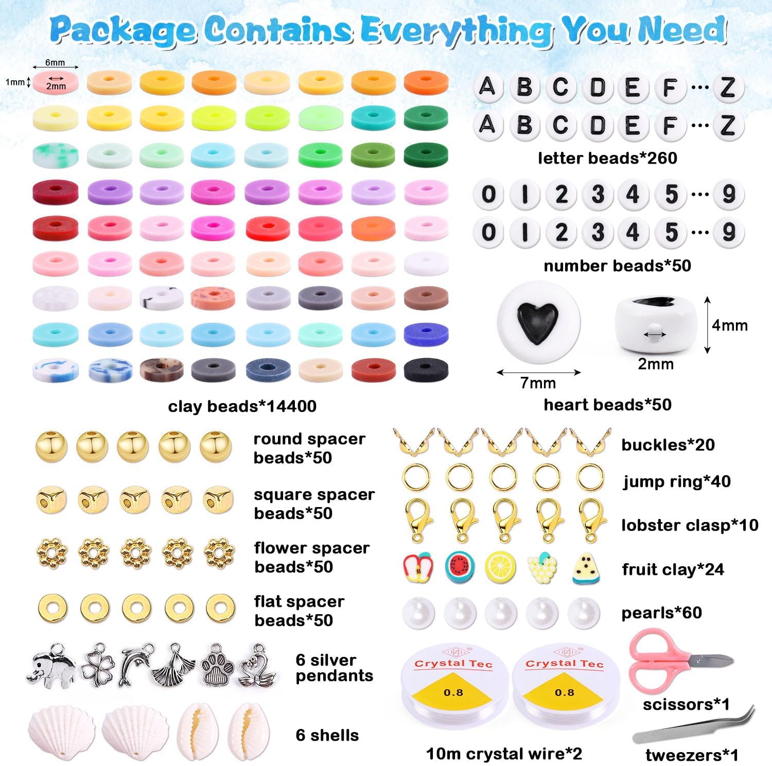 Kit de 15130 cuentas de arcilla para hacer pulseras, 72 colores de polímero Heishi planas para hacer joyas con dijes, kit de pulsera de la amistad