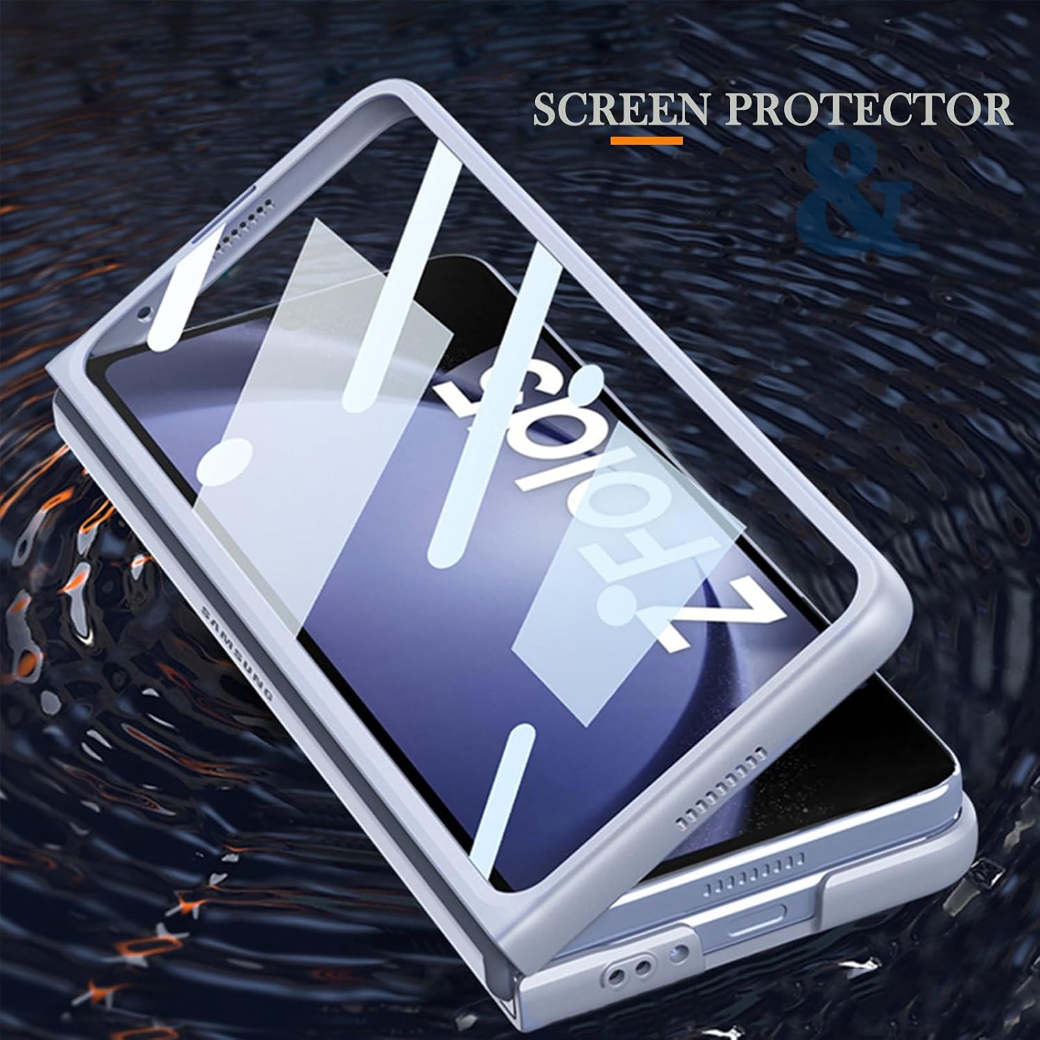 Miimall Funda de piel compatible con Samsung Galaxy Z Fold 5, protector de pantalla frontal, funda deslizante para cámara, funda antiarañazos de