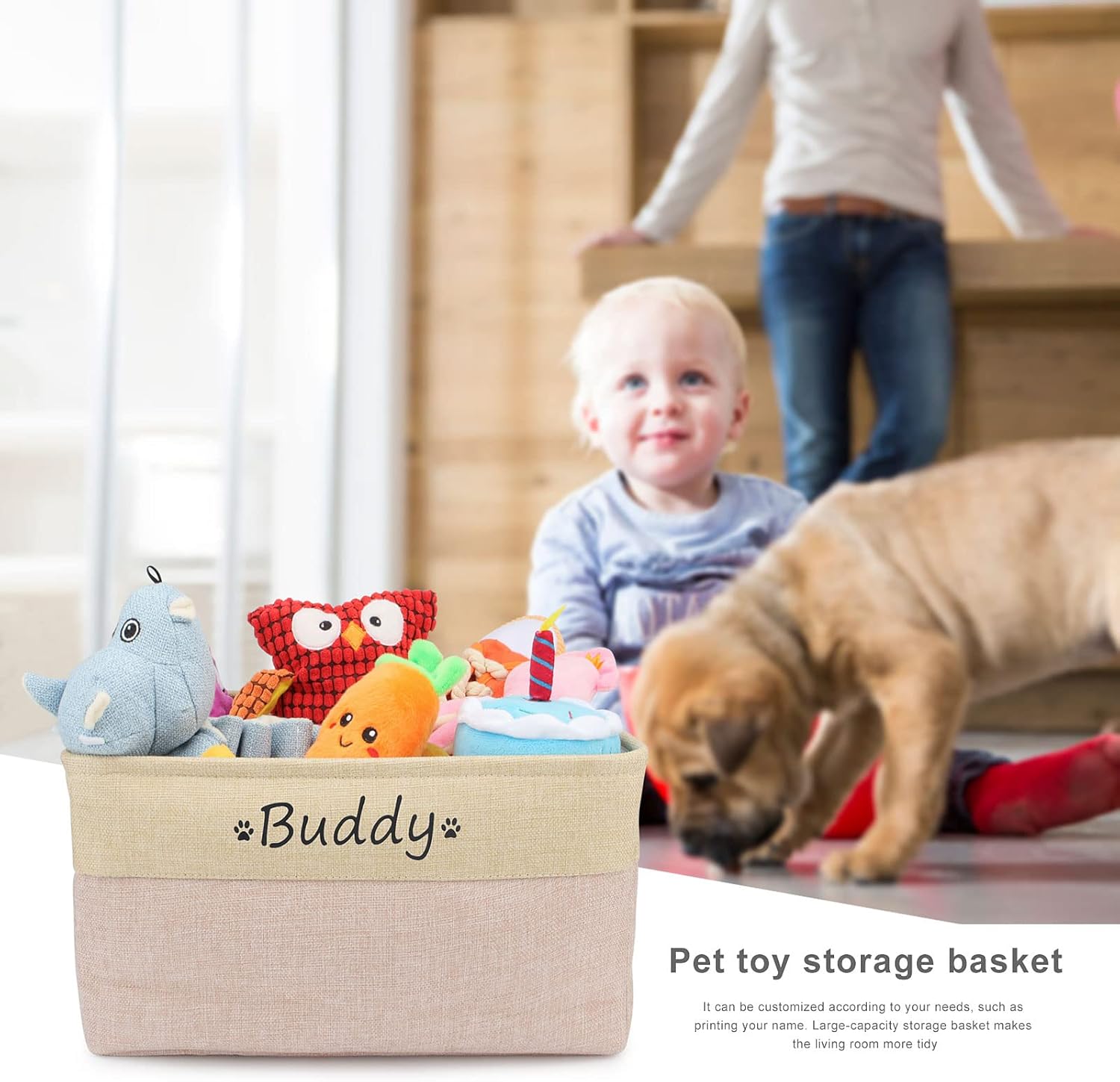 Canasta de almacenamiento personalizada de juguetes para perros, plegable, personalizable, con nombre de la mascota, caja organizadora para