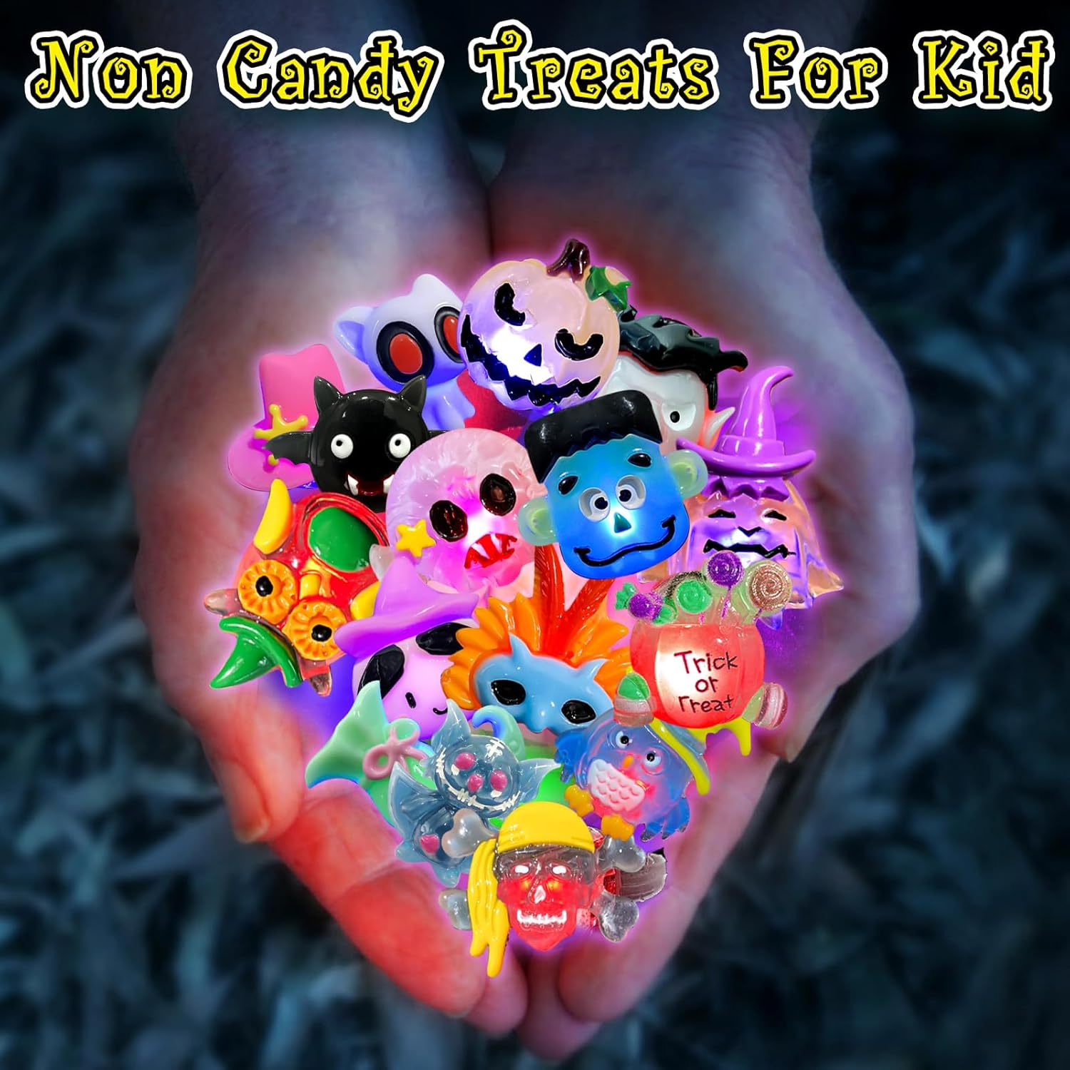 38 piezas de recuerdos de fiesta de Halloween para niños, anillos con luz 3D, juguetes a granel, golosinas de Halloween sin dulces, 28 anillos