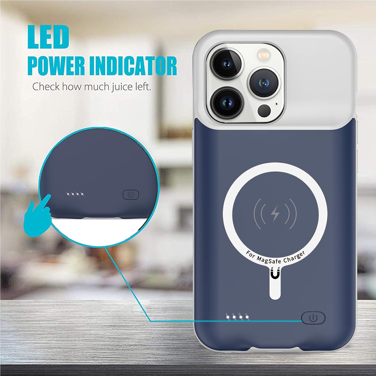Funda de batería para iPhone 14 Pro, Full Encircle 7000mAh, recargable, inteligente, portátil, cargador portátil, paquete de batería extendida,