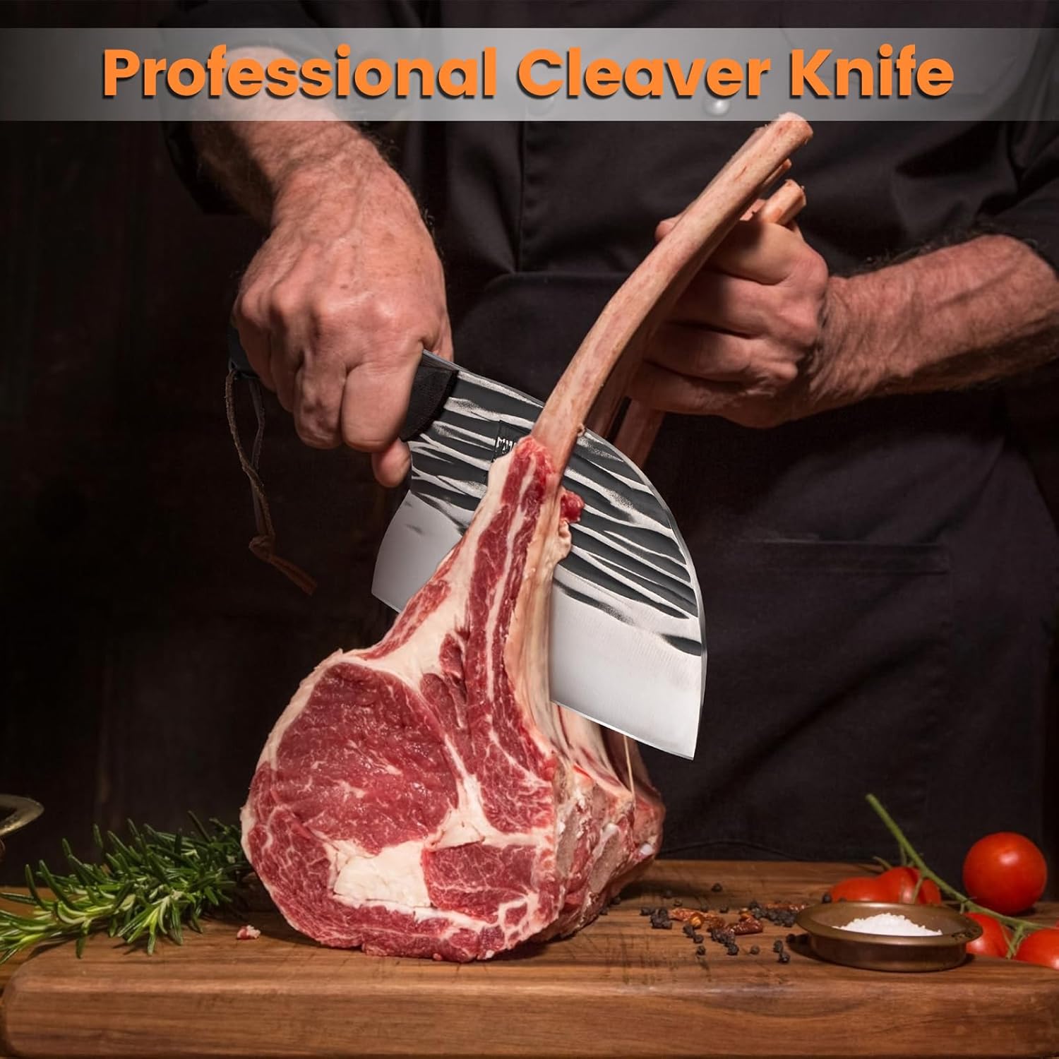 CHUYIREN Cuchillo de carnicero de acero inoxidable de alto carbono resistente, cuchillo de chef serbio de 6.7 pulgadas para cortar carne, barbacoa,
