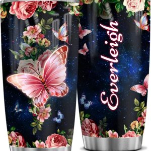 WASSMIN Vaso de mariposa personalizado con diseño de mariposas, regalos para mujeres, niñas, adolescentes, vasos aislados de acero inoxidable, taza WASSMIN Vaso de mariposa personalizado con diseño de mariposas, regalos para mujeres, niñas, adolescentes, vasos aislados de acero inoxidable, taza